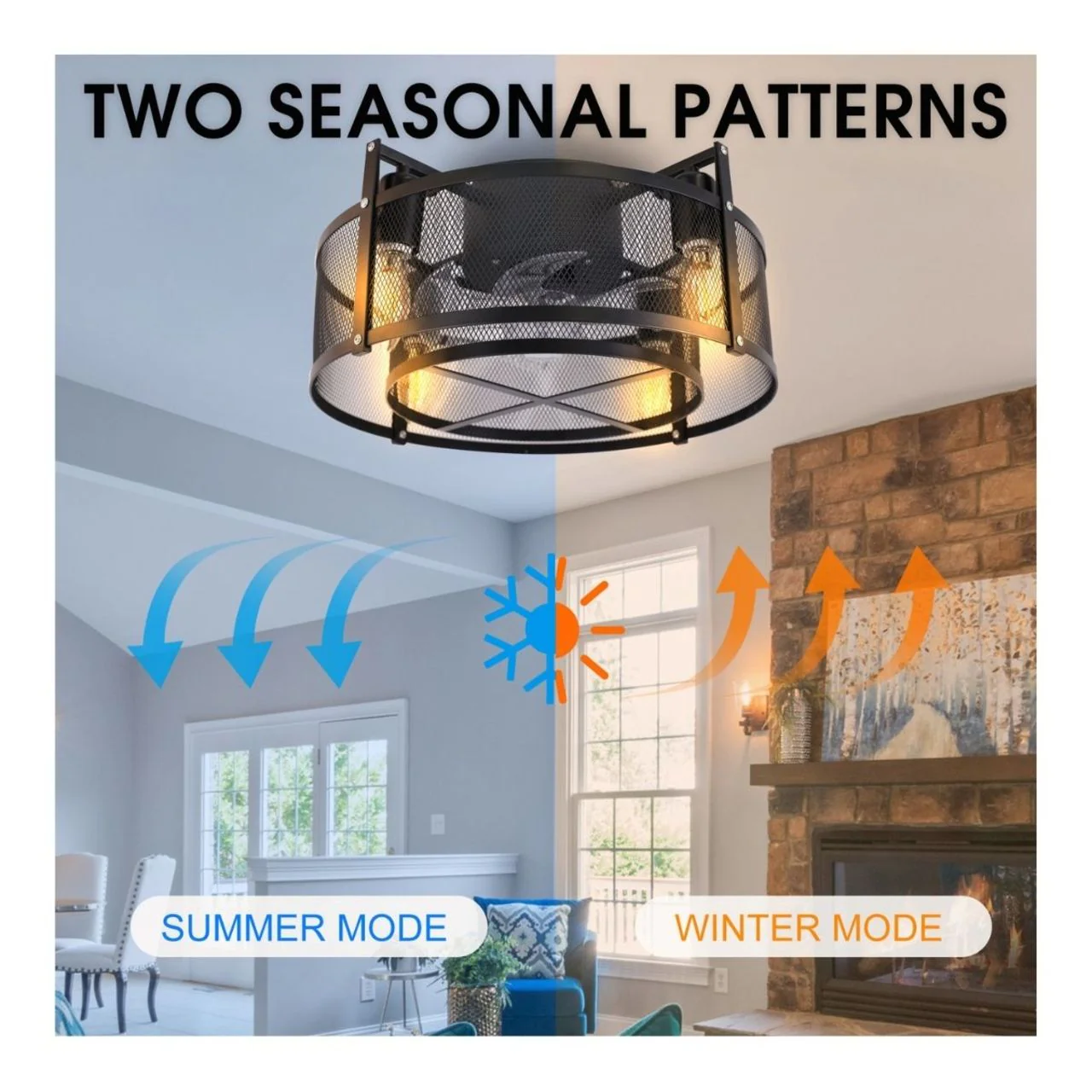 16in. Basket Ceiling Fan with LED Bulbs - 4 E12 Socket - Black Finish - Image 4