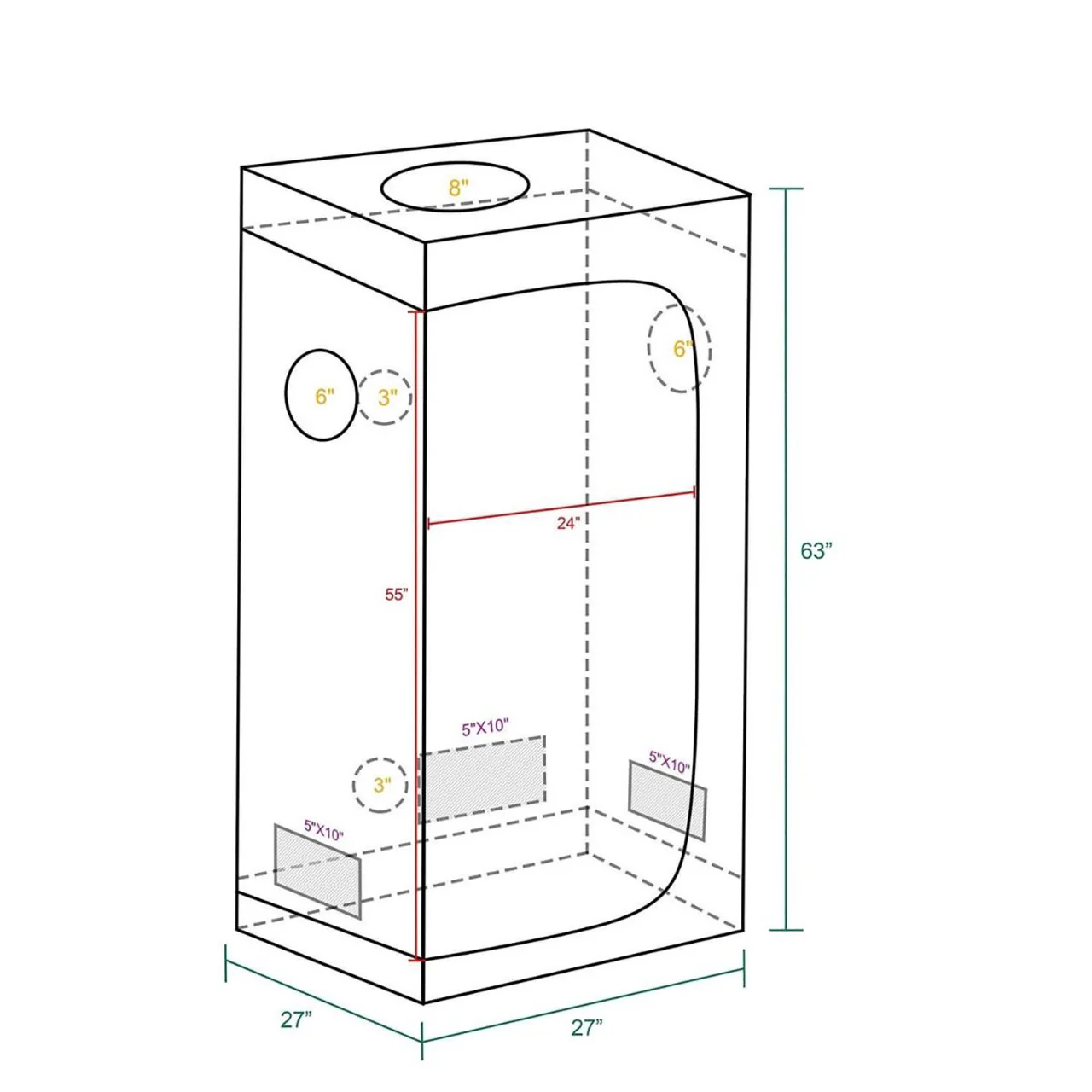 2.3ft. x 2.3ft. x 5.3ft. Indoor Grow Tent - Mars Hydro - Image 4
