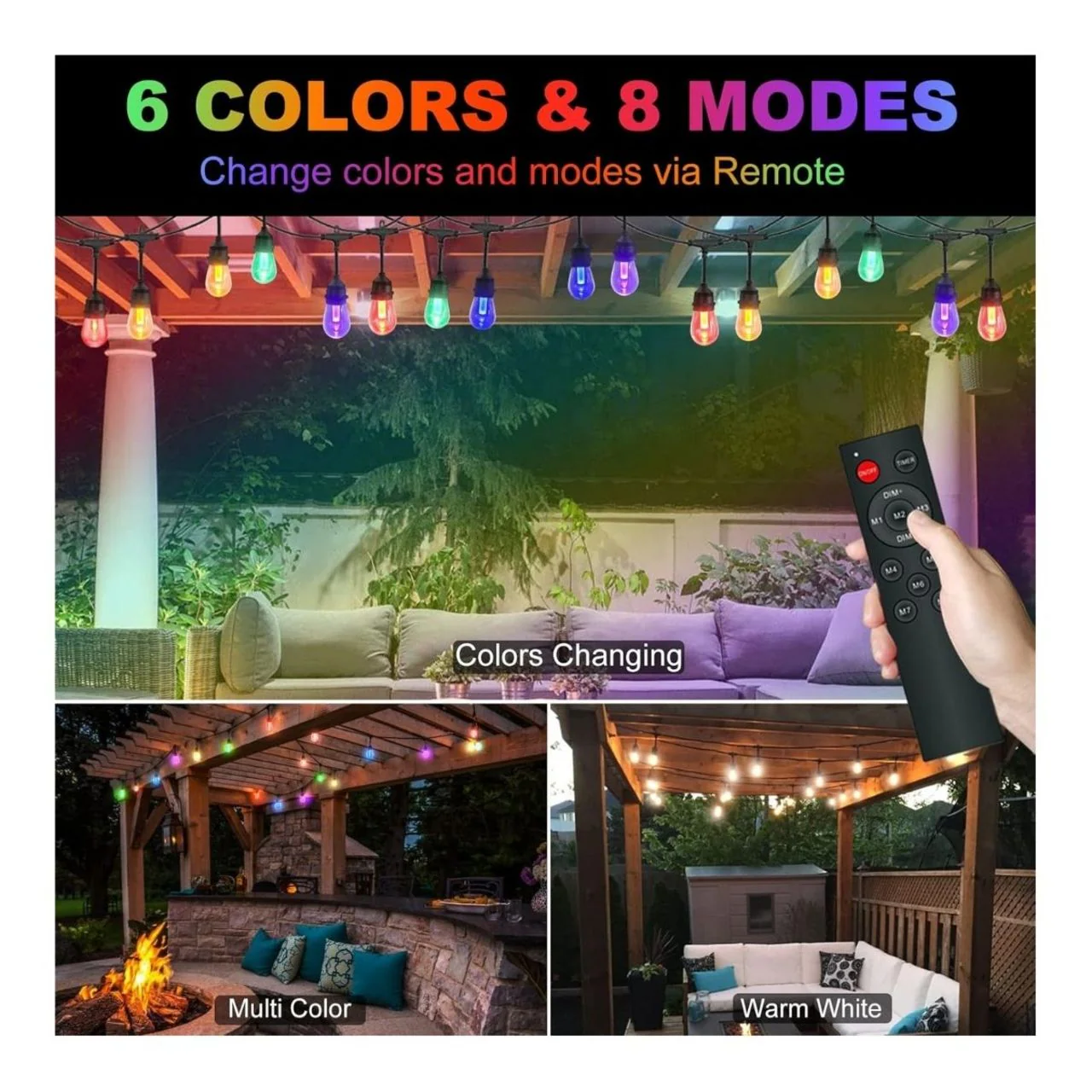 48ft Color Changing S14 String Light - 15 E26 Sockets - 20AWG - Remote Control - RGBW S14 Bulbs - LumeGen - Image 2