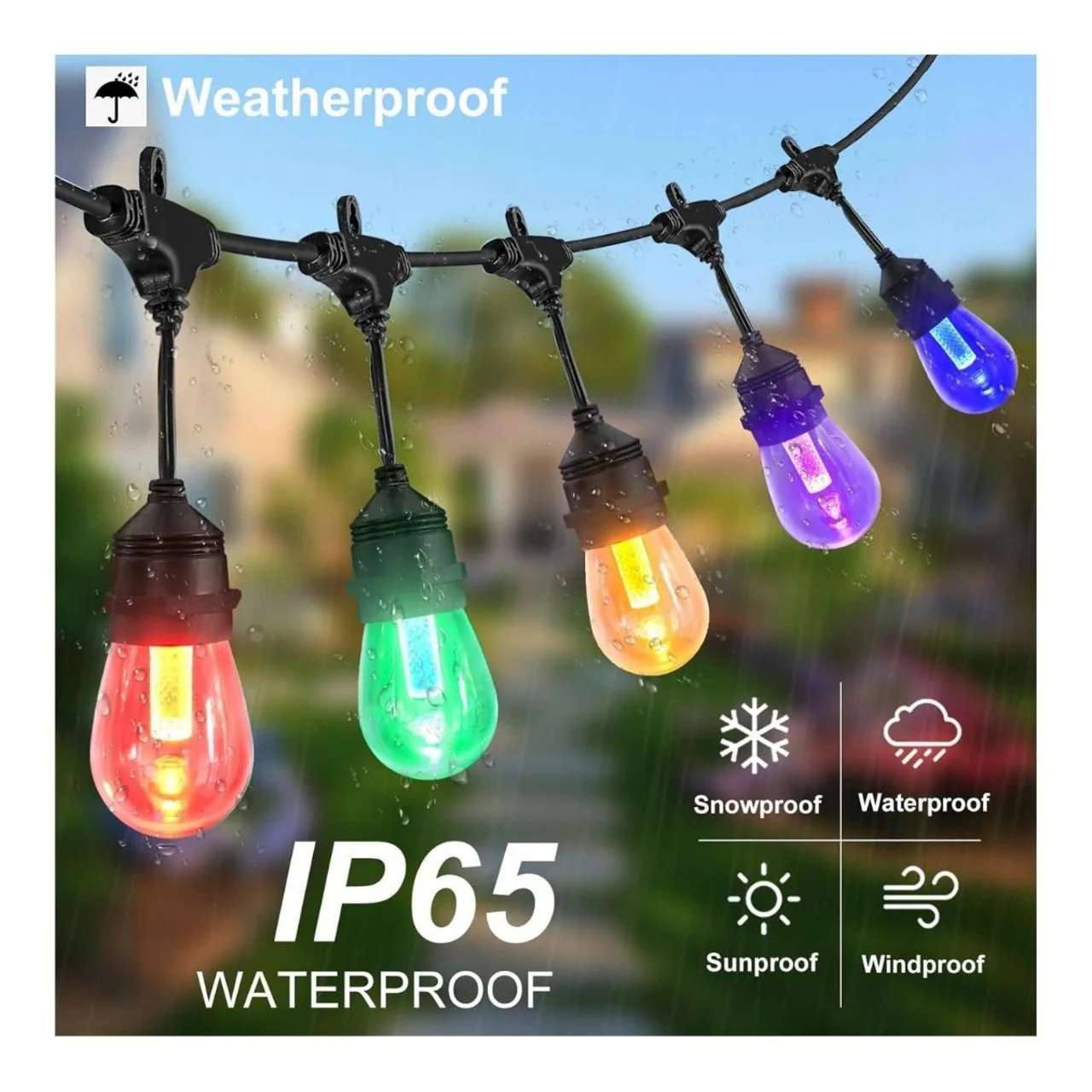 48ft Color Changing S14 String Light - 15 E26 Sockets - 20AWG - Remote Control - RGBW S14 Bulbs - LumeGen - Image 3