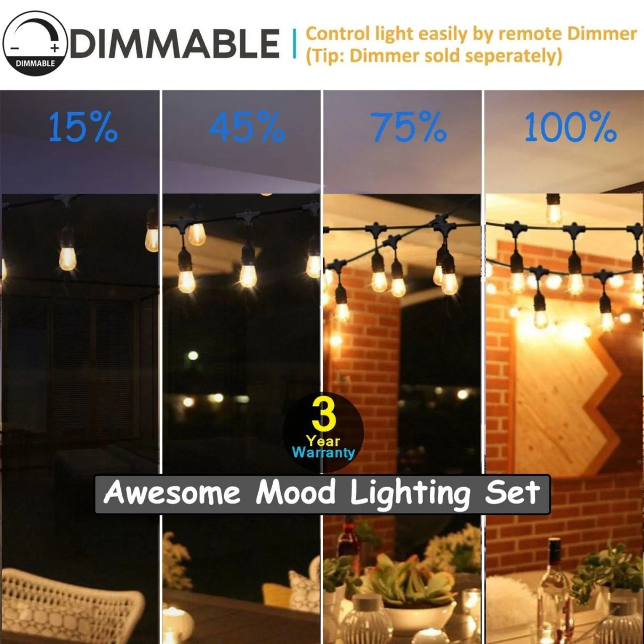 48ft Heavy-Duty S14 String Light - 24 E26 Sockets - 20AWG - 1W S14 Bulbs - LumeGen - Image 5