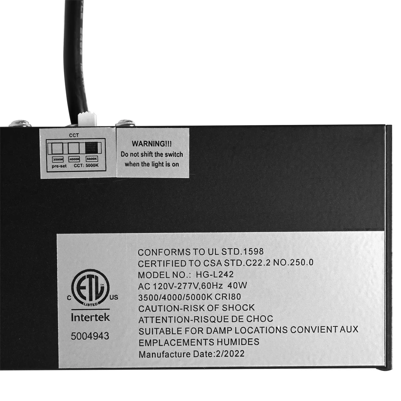 4ft. LED Color Tunable Linear Light - 40W - 4400 Lumens - 3000K/4000K/5000K - Black Finish - Jen Lighting - Image 9