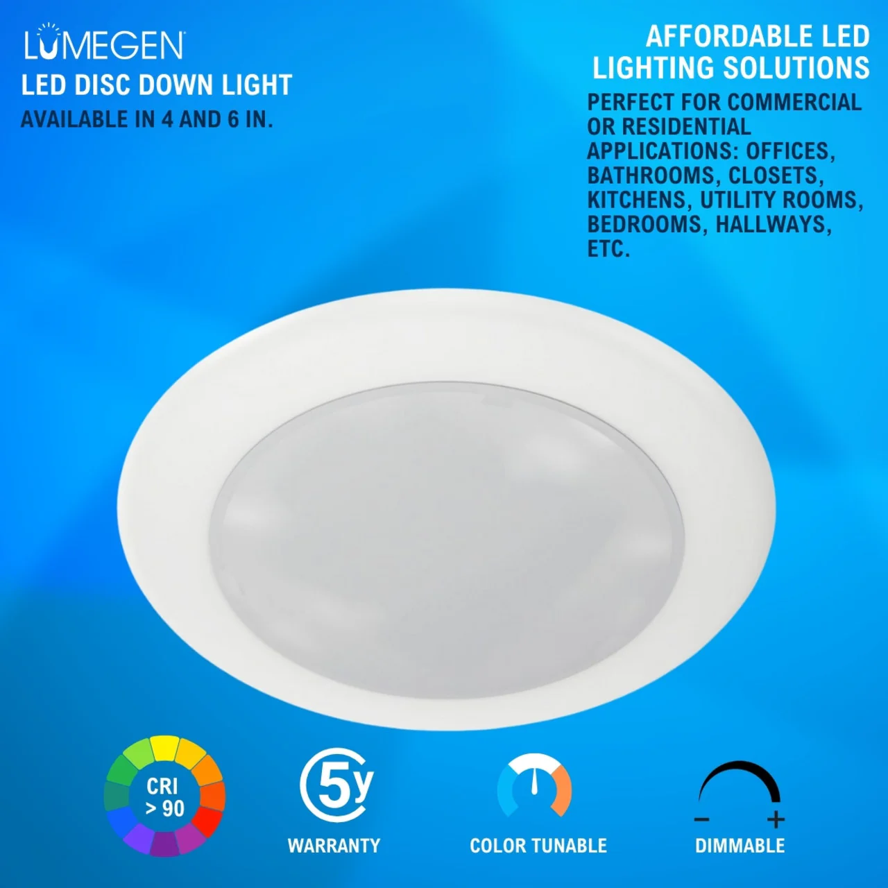 4in. LED Disc Down Light - 10W - Color Tunable 27K/30K/35K/40K/50K - Surface Mount - LumeGen - Image 4