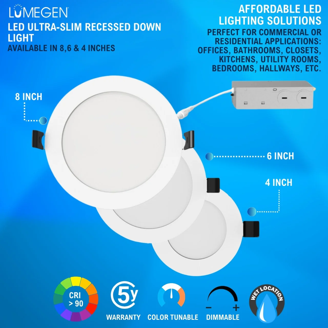 4in. LED Ultra-Slim Recessed Down Light - 9W - Color Tunable 27K/30K/35K/40K/50K - LumeGen - Image 8