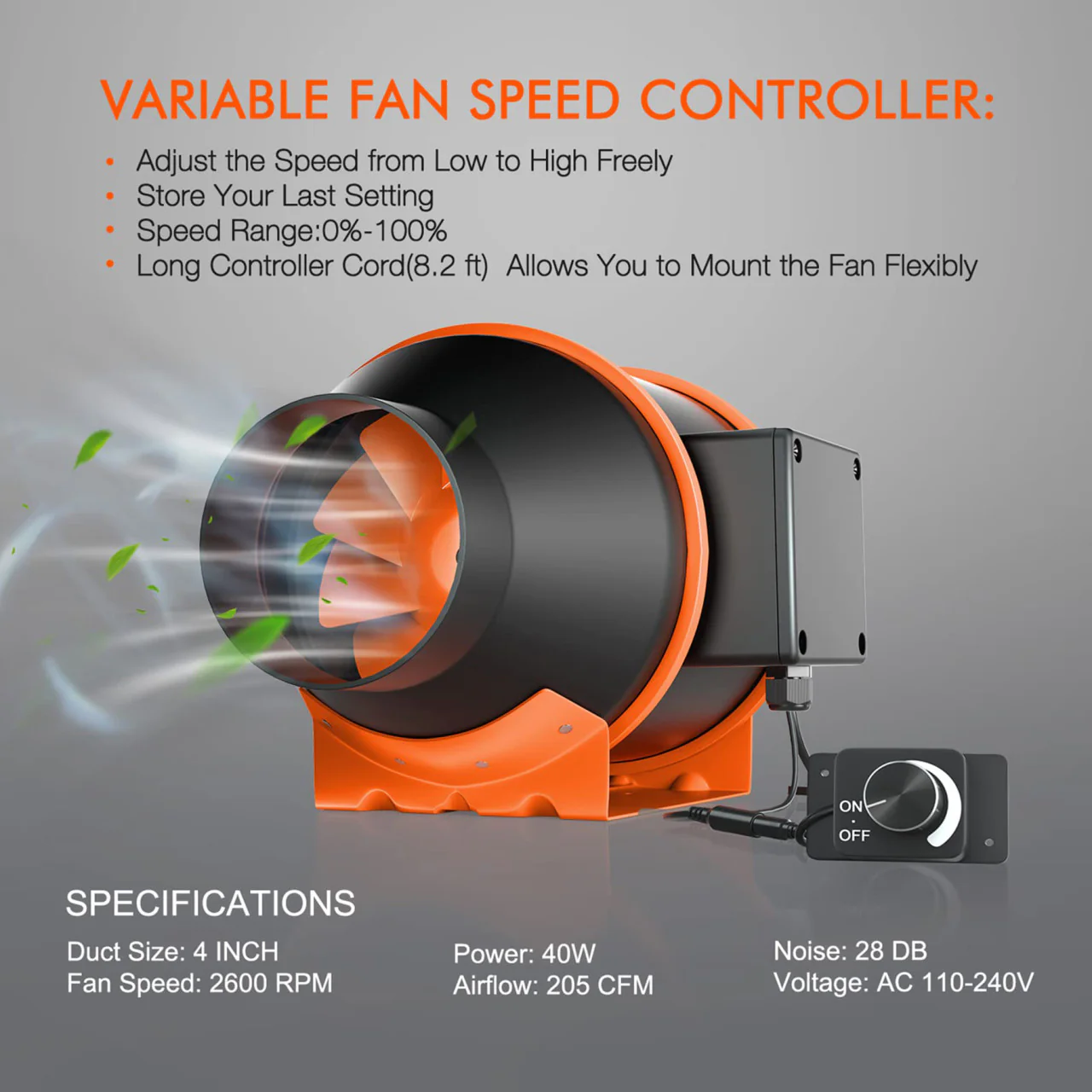 4in. Speed Controlled Inline Duct Fan - Spider Farmer - Image 2