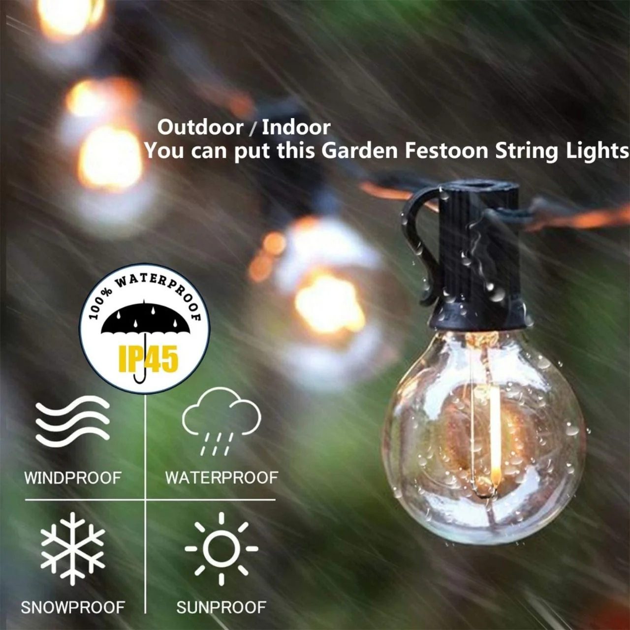 50ft G40 String Light - 25 E12 Sockets - 20AWG - 0.5W G40 Bulbs - LumeGen - Image 7