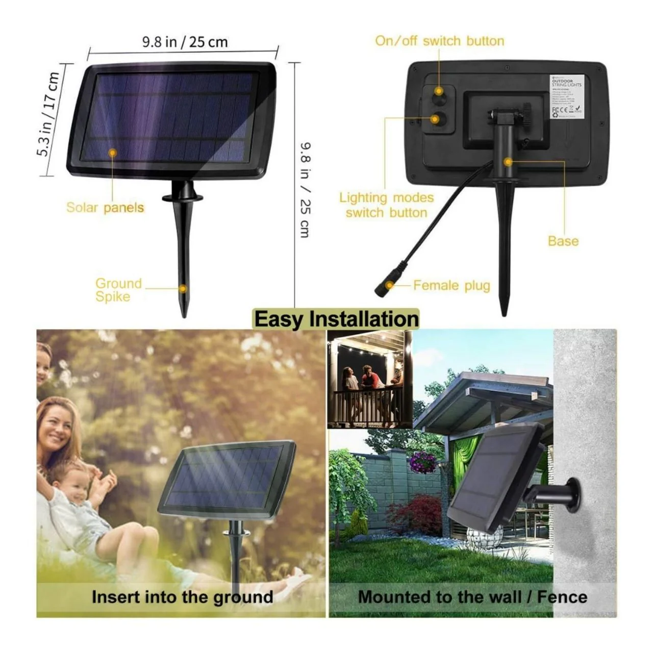 50ft Solar G40 String Light - 50 E12 Sockets - 20AWG - 0.5W G40 Bulbs - LumeGen - Image 3