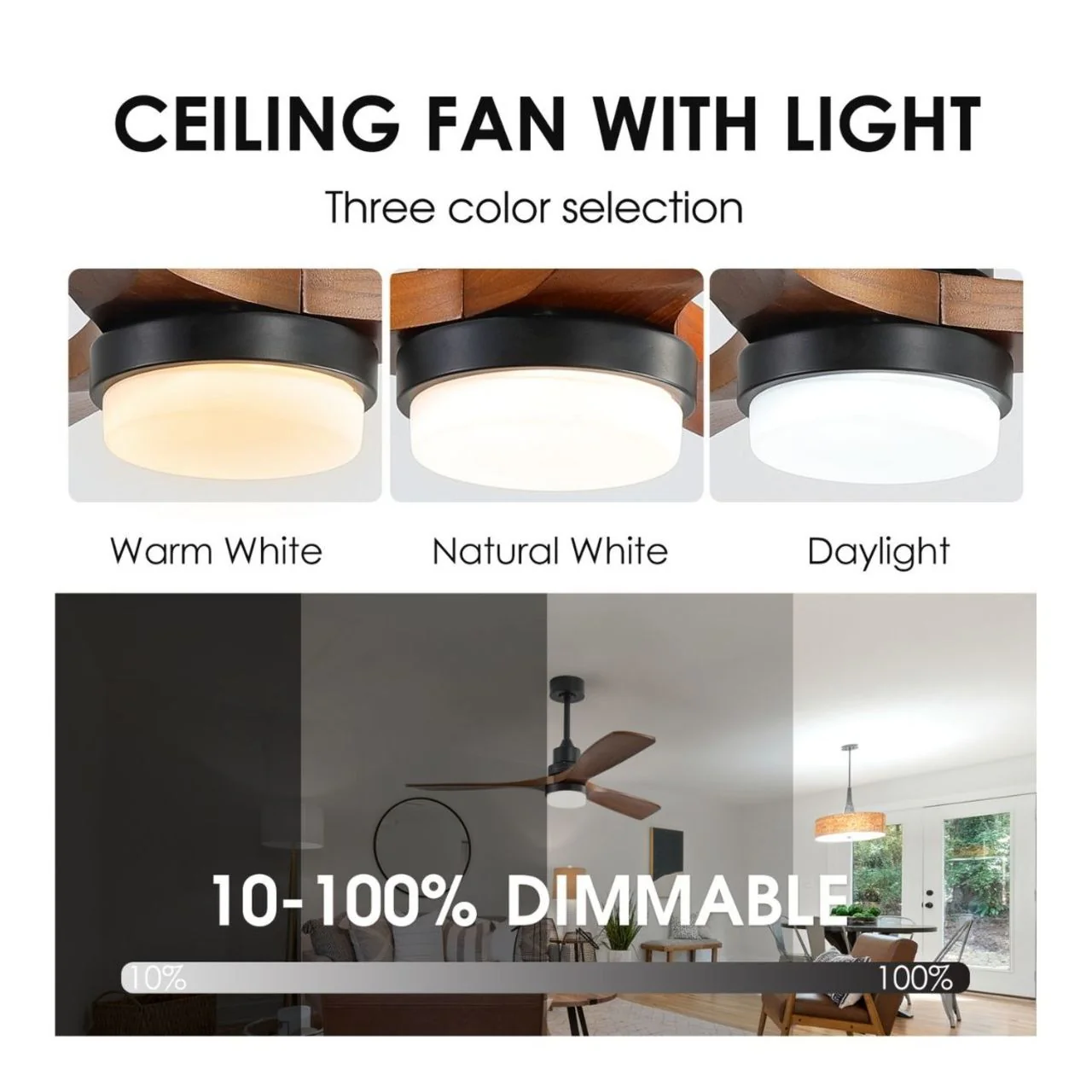52in. Ceiling Fan with LED Light Kit - 18W - 800 Lumens - Color Selectable - Remote Control - Image 5