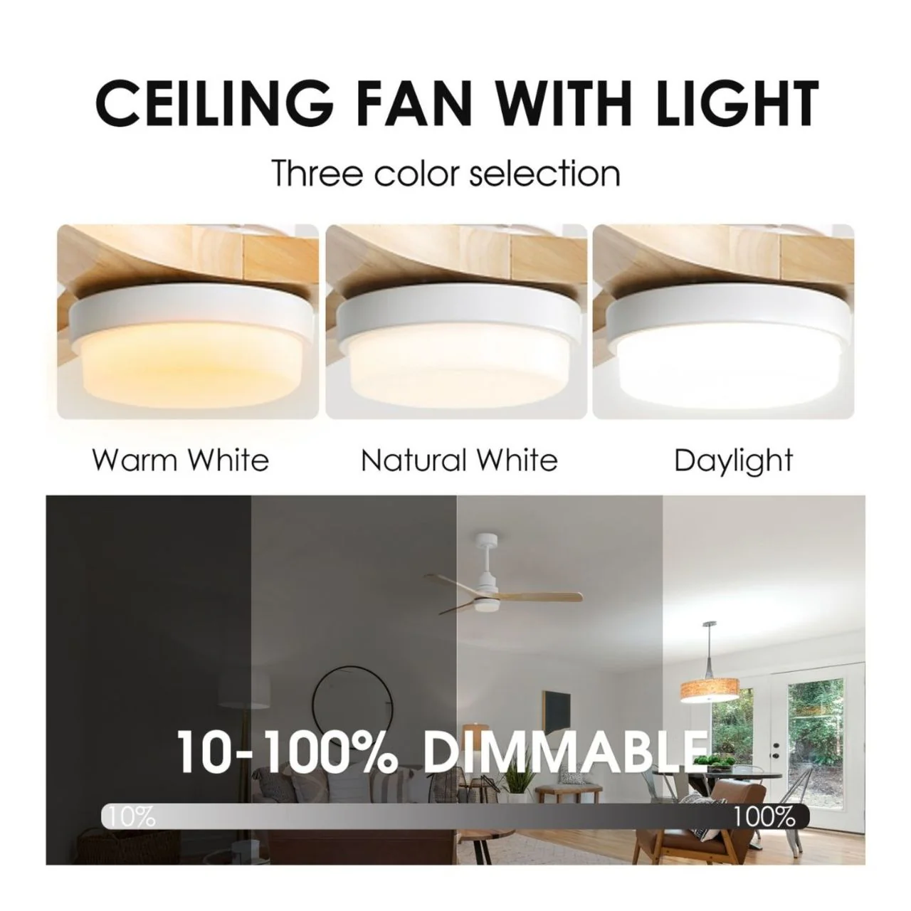52in. Ceiling Fan with LED Light Kit - 18W - 800 Lumens - Color Selectable - Remote Control - Image 6