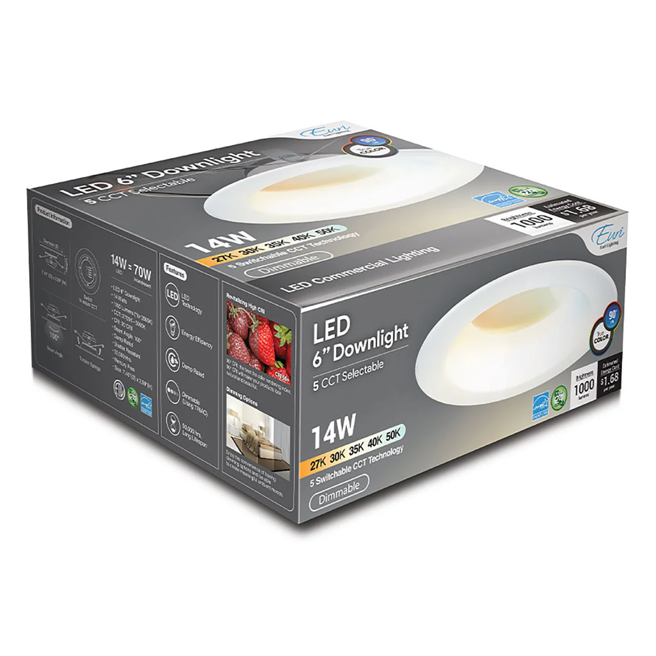6in. LED Color Tunable Recessed Retrofit - 14W - E26 Adapter Base - Euri Lighting - Image 4