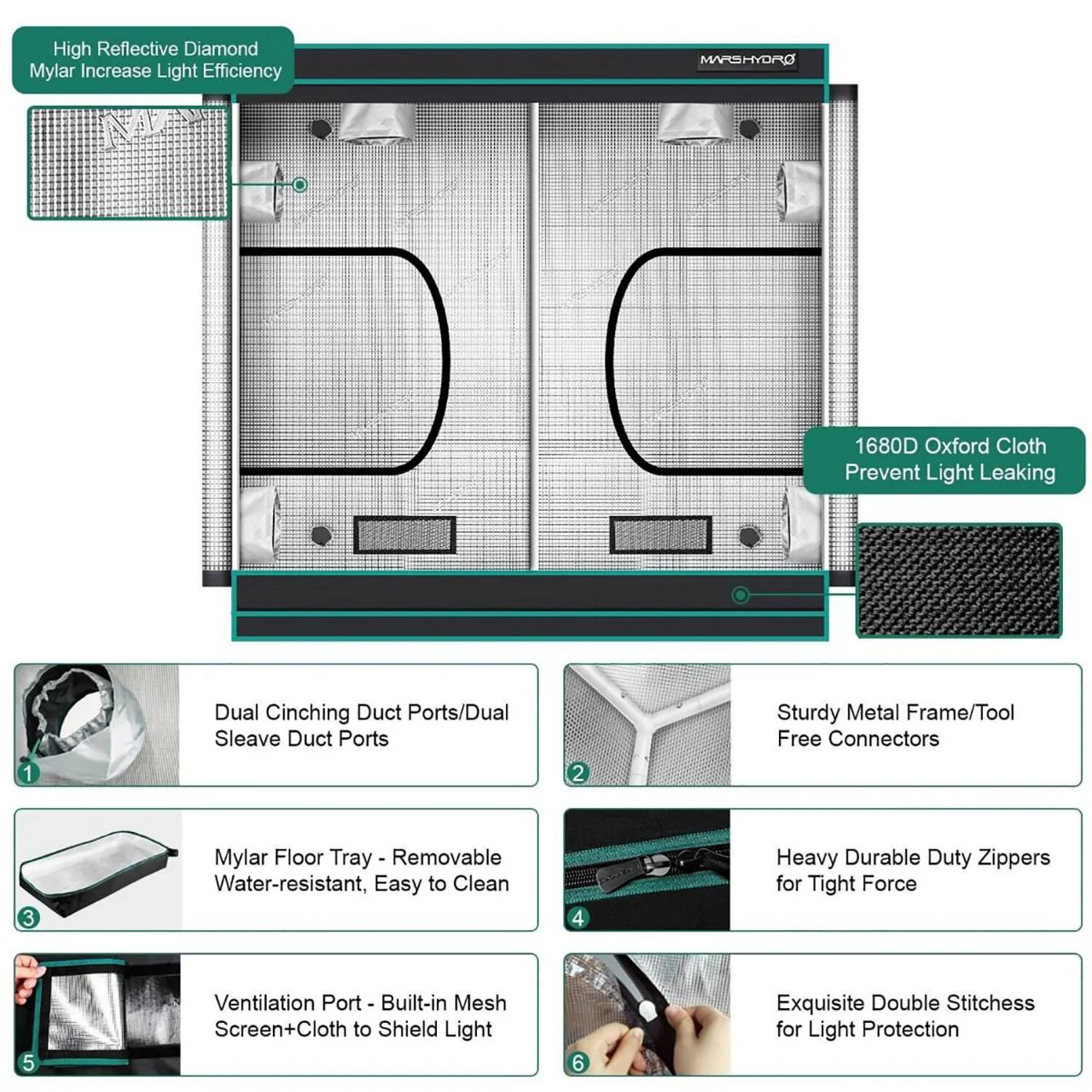8ft. x 8ft. x 6.5ft. Indoor Grow Tent - Mars Hydro - Image 2