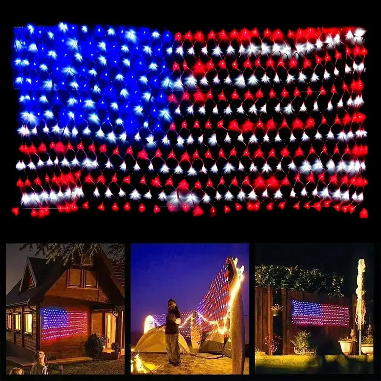 6.5ft x 3.3ft American Flag Net Light - 420 Red, White & Blue LEDs - IP65 Waterproof Rated - Image 3