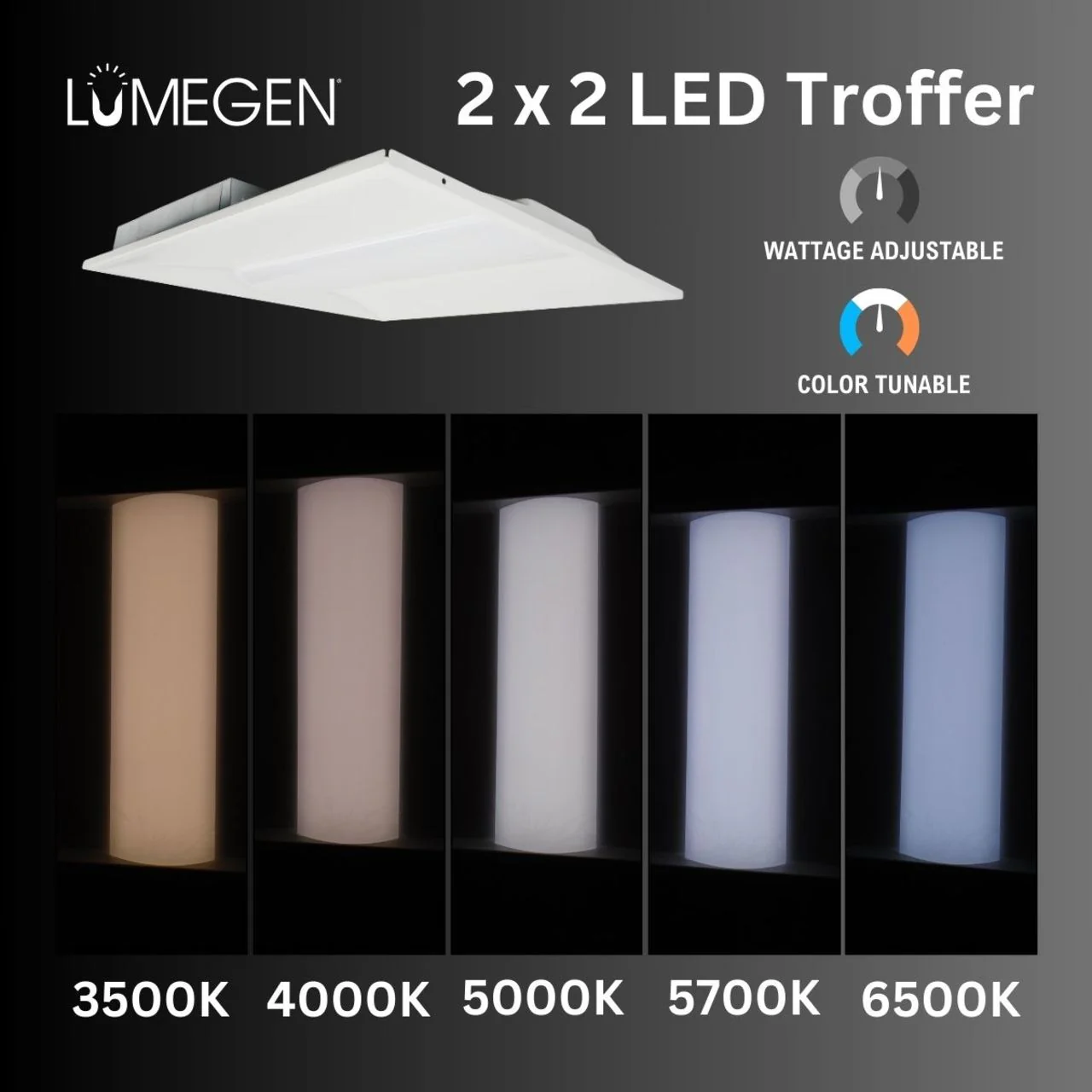 Case of 2 - 2x2 LED Troffer Light - Wattage Adjustable 20W/25W/30W/35W/40W - Color Tunable 35K/40K/50K/57K/65K - LumeGen - Image 7
