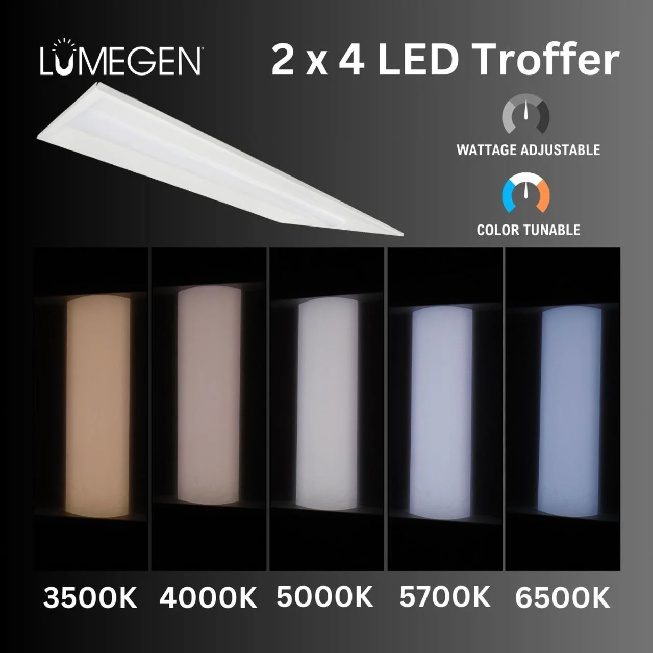 Case of 2 - 2x4 LED Troffer Light - Wattage Adjustable 20W/25W/30W/40W/50W - Color Tunable 35K/40K/50K/57K/65K - LumeGen - Image 7