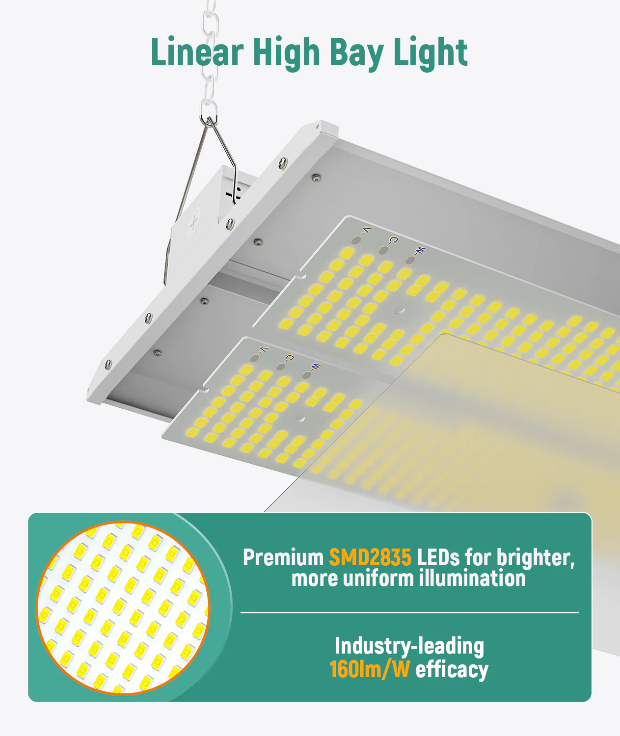 Case of 2 - LED Linear High Bay - 4ft - 48,000 Lumen Max - Full Lens - Wattage Adjustable 250W/275W/300W - Color Tunable 40K/50K/57K - Sensor Base - Image 7