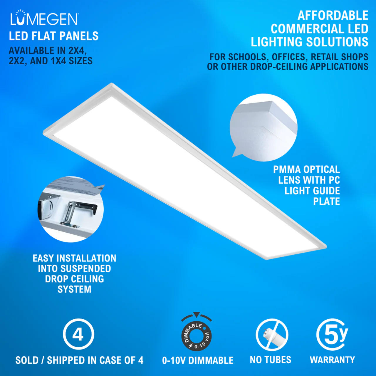 Case of 4 - 1x4 LED Flat Panel Light - 30W - 35K/40K/50K - LumeGen - Image 2