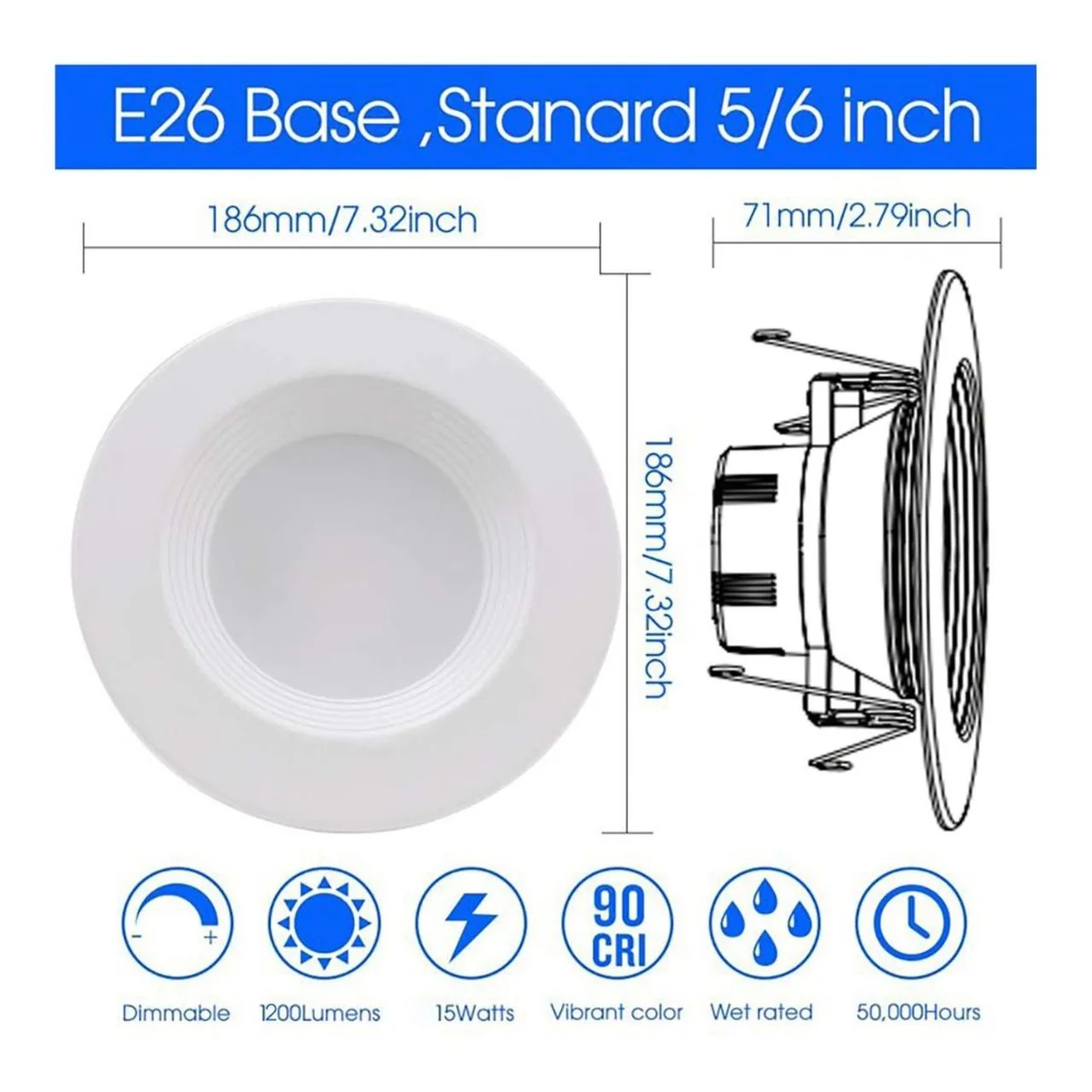 Case of 6 - 6in LED Recessed Retrofit - 15W - 1200 Lumens - Color Selectable - E26 Base - Energetic Lighting - Image 9