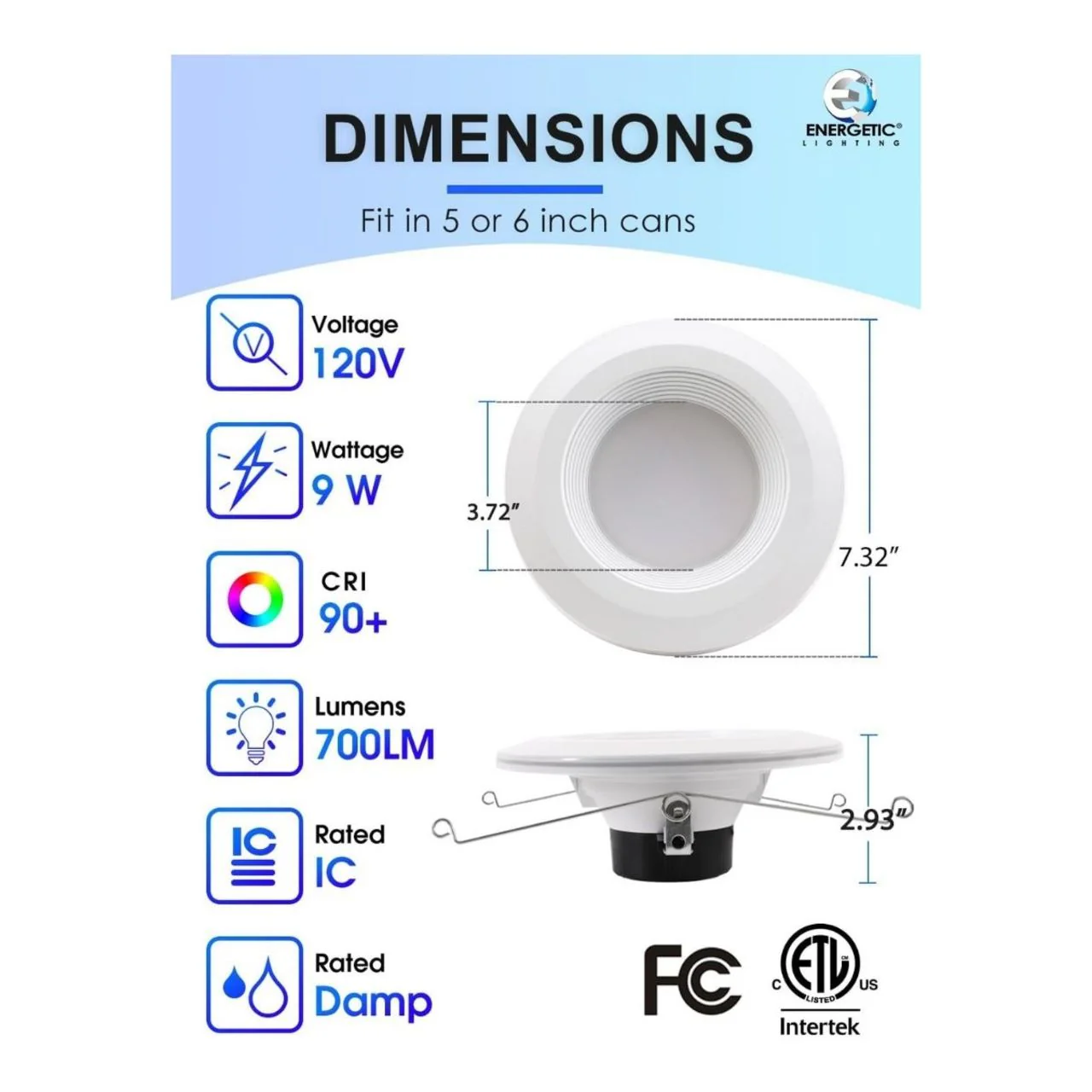 Case of 6 - 6in LED Recessed Retrofit w/ Night Light - 9W - 650 Lumens - E26 Base - Energetic Lighting - Image 3