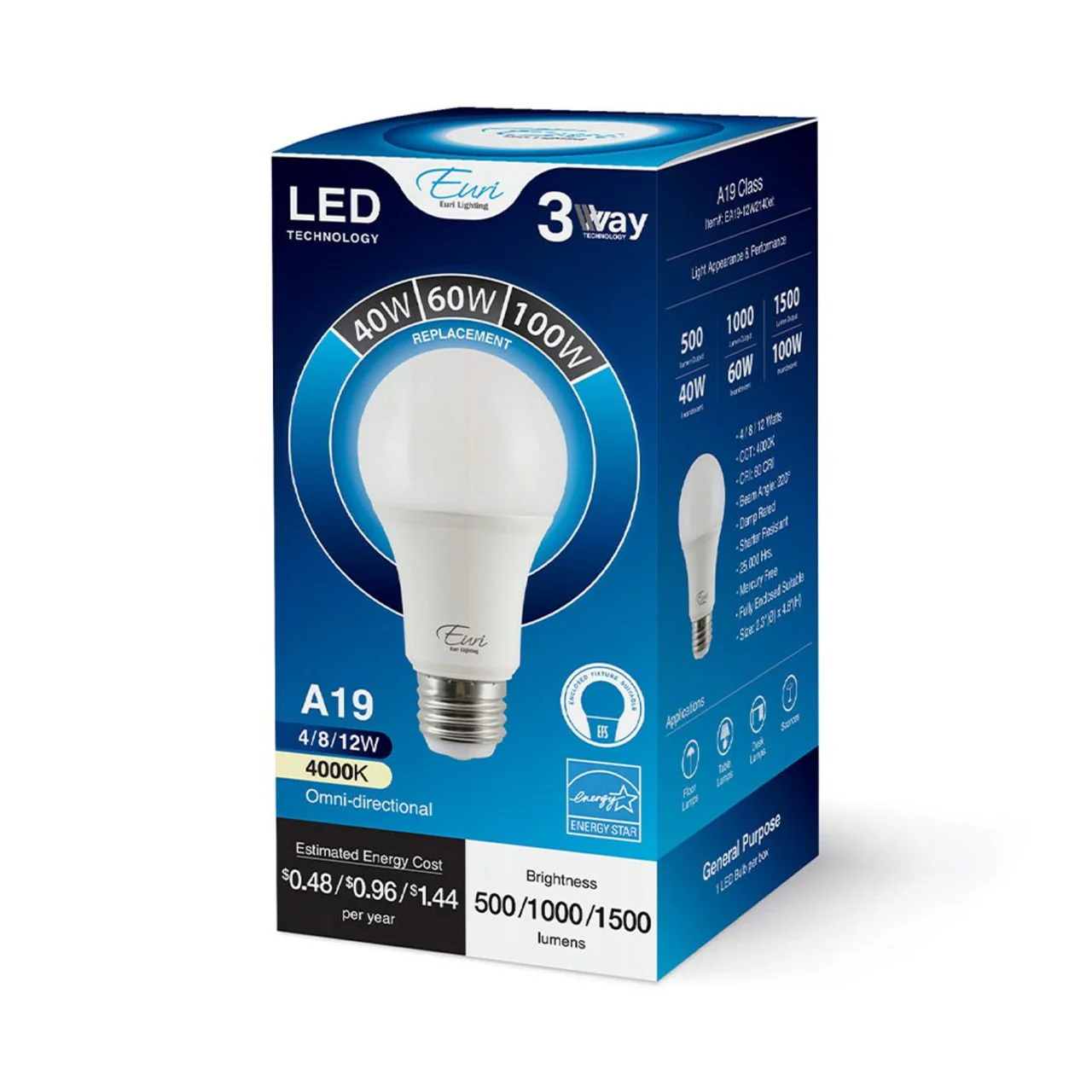 LED 3-Way A19 Bulb - 4W/8W/12W - Euri Lighting - Image 10