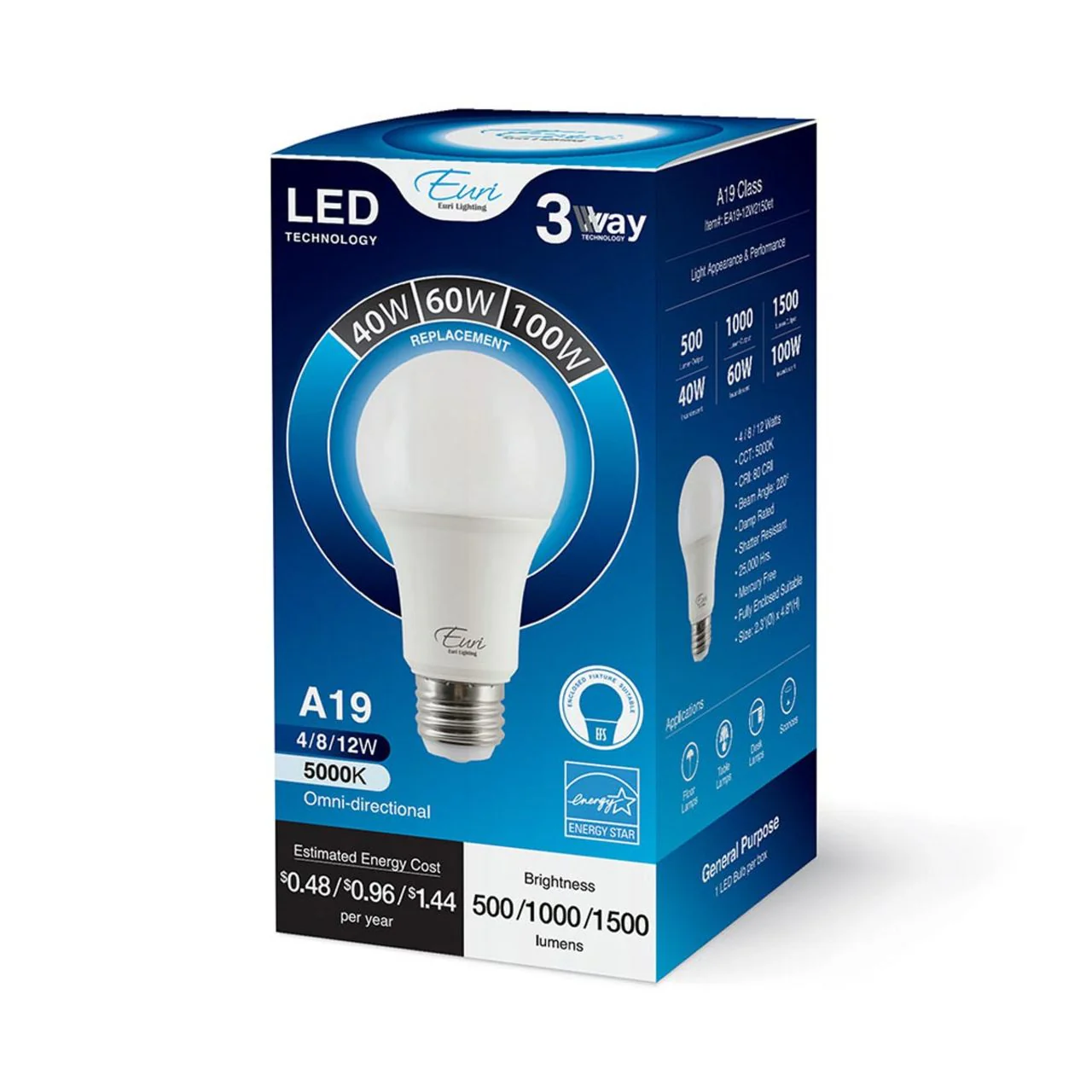 LED 3-Way A19 Bulb - 4W/8W/12W - Euri Lighting - Image 12