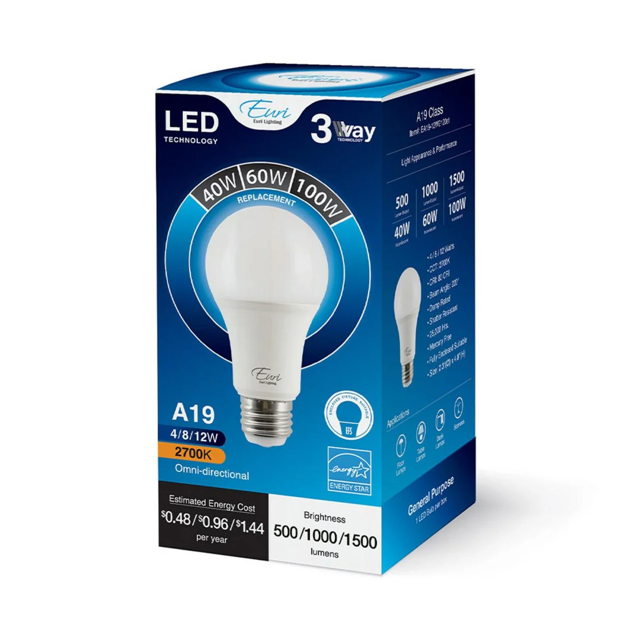 LED 3-Way A19 Bulb - 4W/8W/12W - Euri Lighting - Image 6