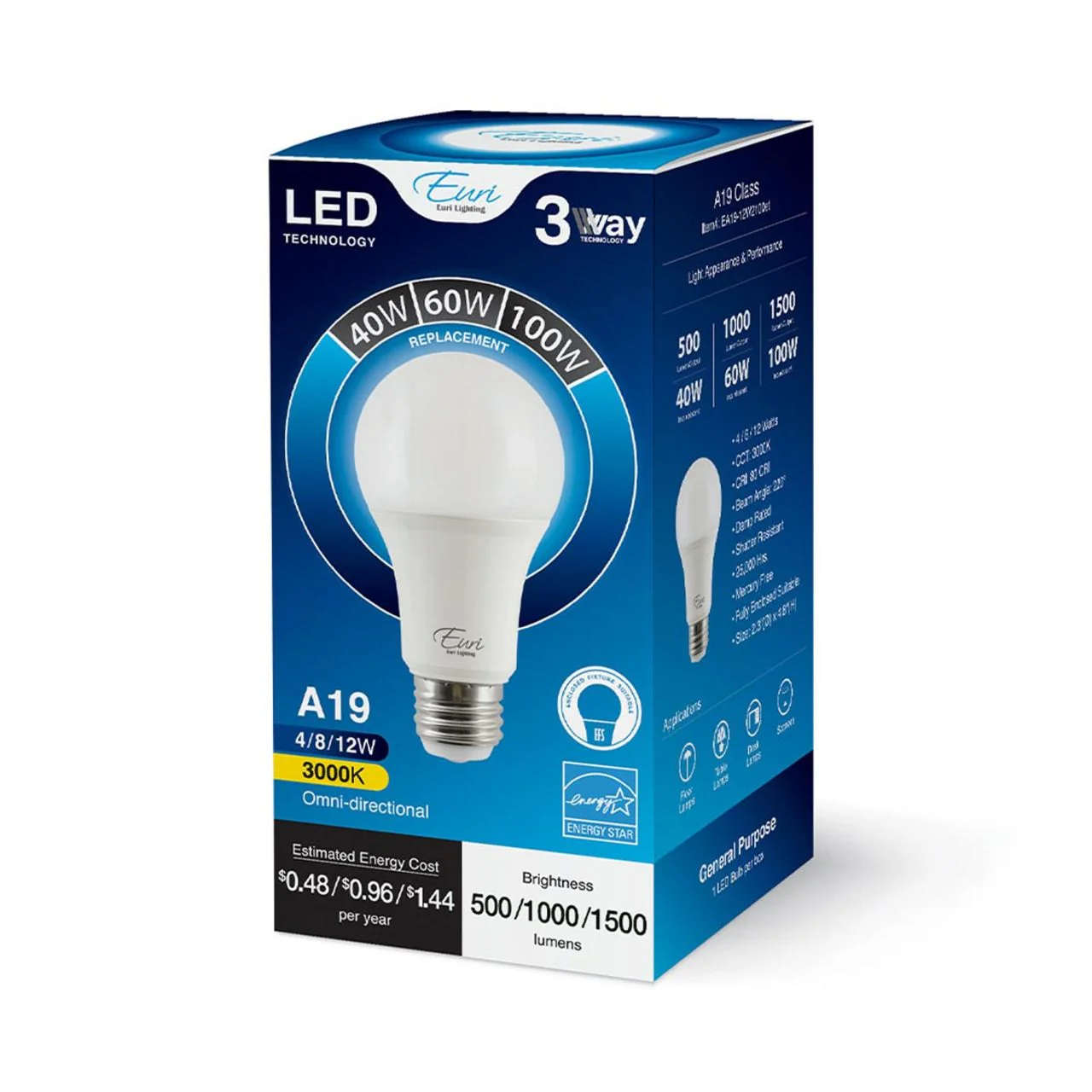 LED 3-Way A19 Bulb - 4W/8W/12W - Euri Lighting - Image 8