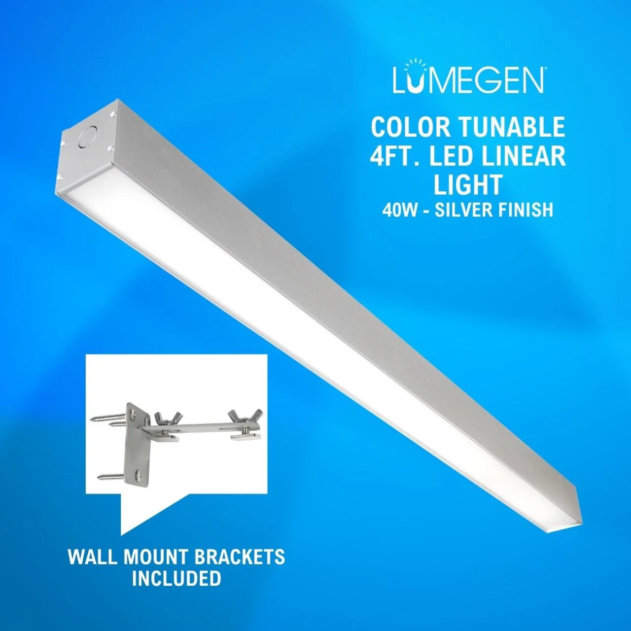 Wall Mount LED 4ft. Linear Light - 40 Watt - Color Tunable 3000K/4000K/5000K - Silver Lamp Body - LumeGen - Image 2