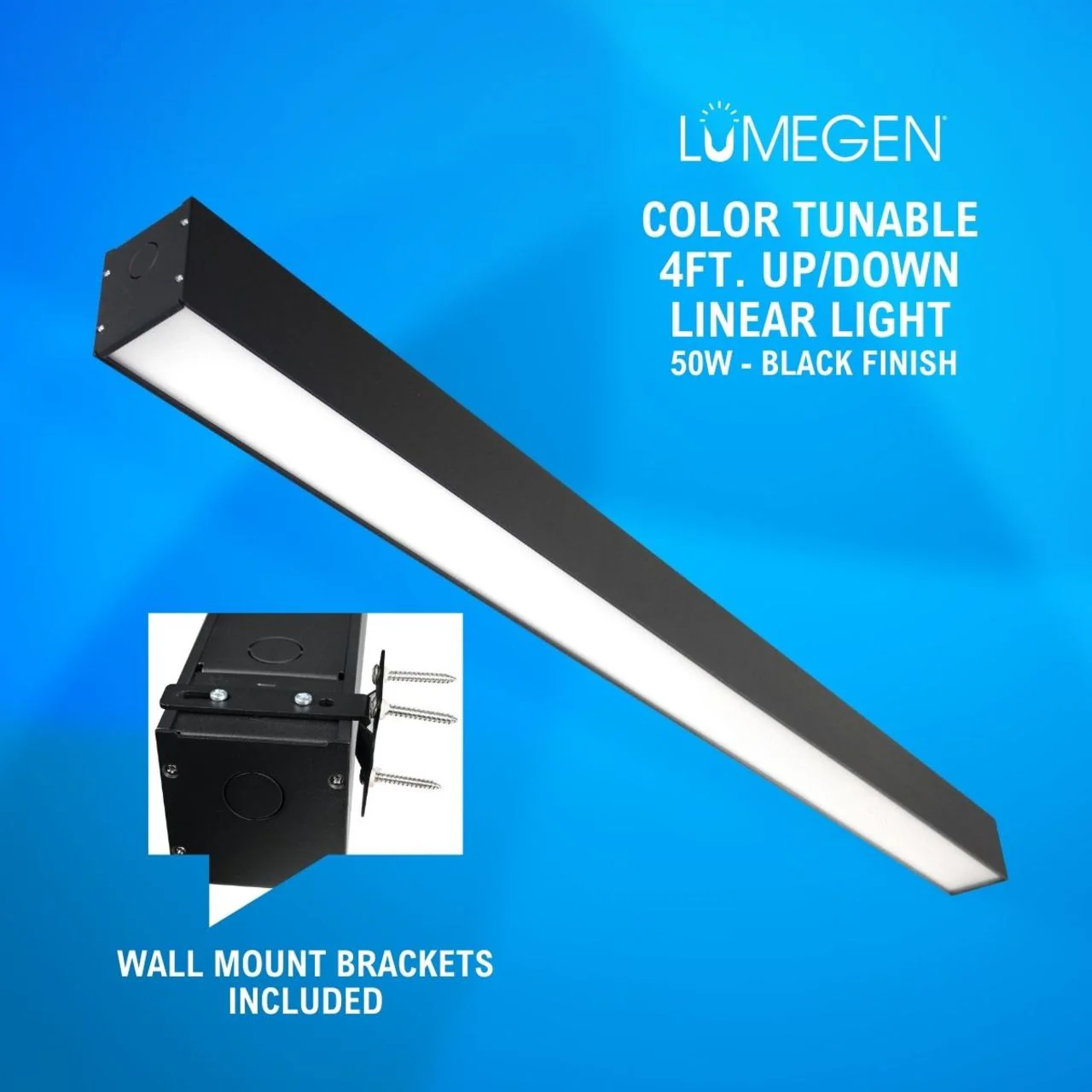 Wall Mount LED 4ft. Up/Down Linear Light - 50 Watt - Color Tunable 3000K/4000K/5000K - Black Lamp Body - LumeGen - Image 2