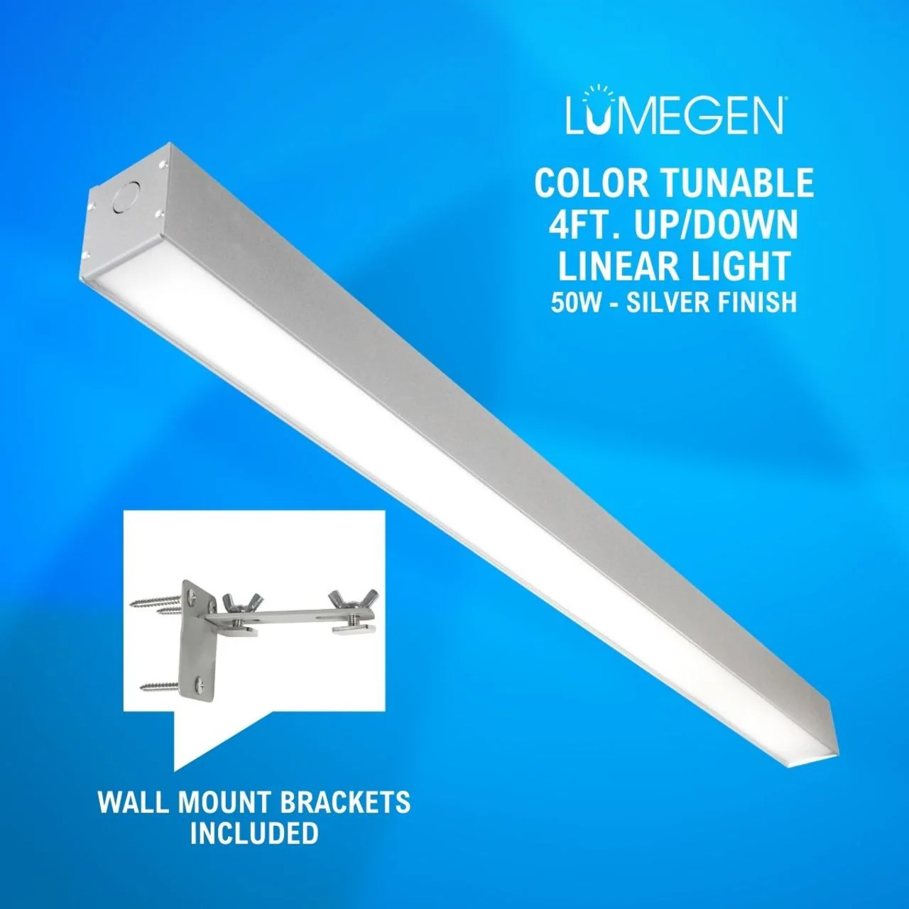 Wall Mount LED 4ft. Up/Down Linear Light - 50 Watt - Color Tunable 3000K/4000K/5000K - Silver Lamp Body - LumeGen - Image 2
