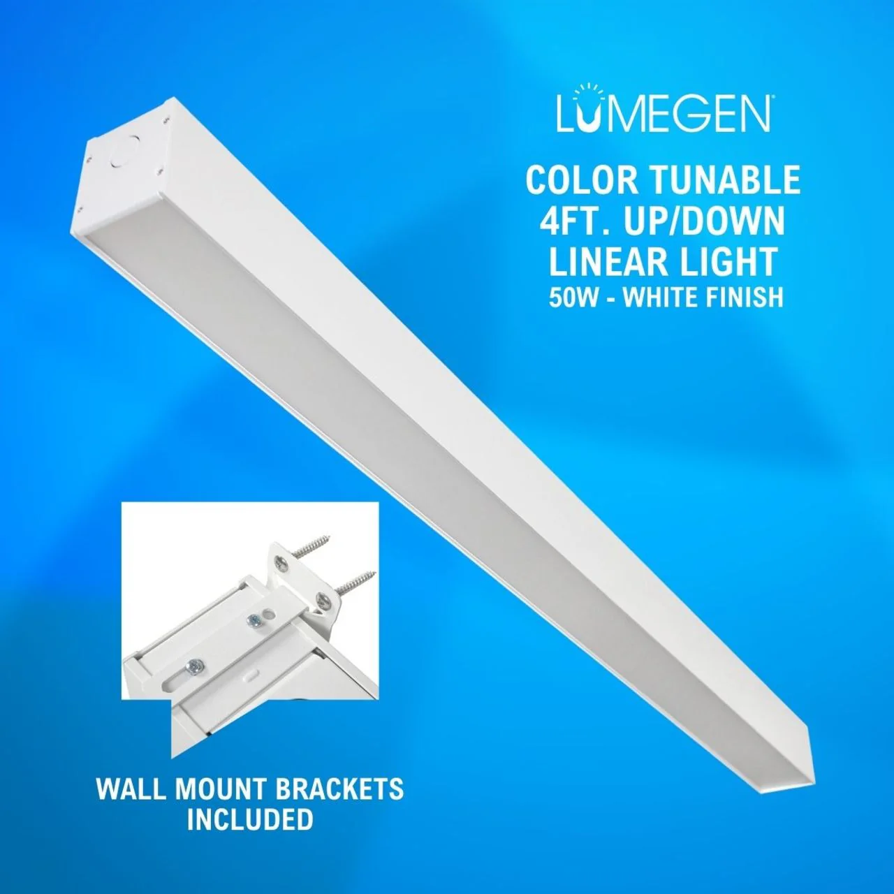 Wall Mount LED 4ft. Up/Down Linear Light - 50 Watt - Color Tunable 3000K/4000K/5000K - White Lamp Body - LumeGen - Image 2