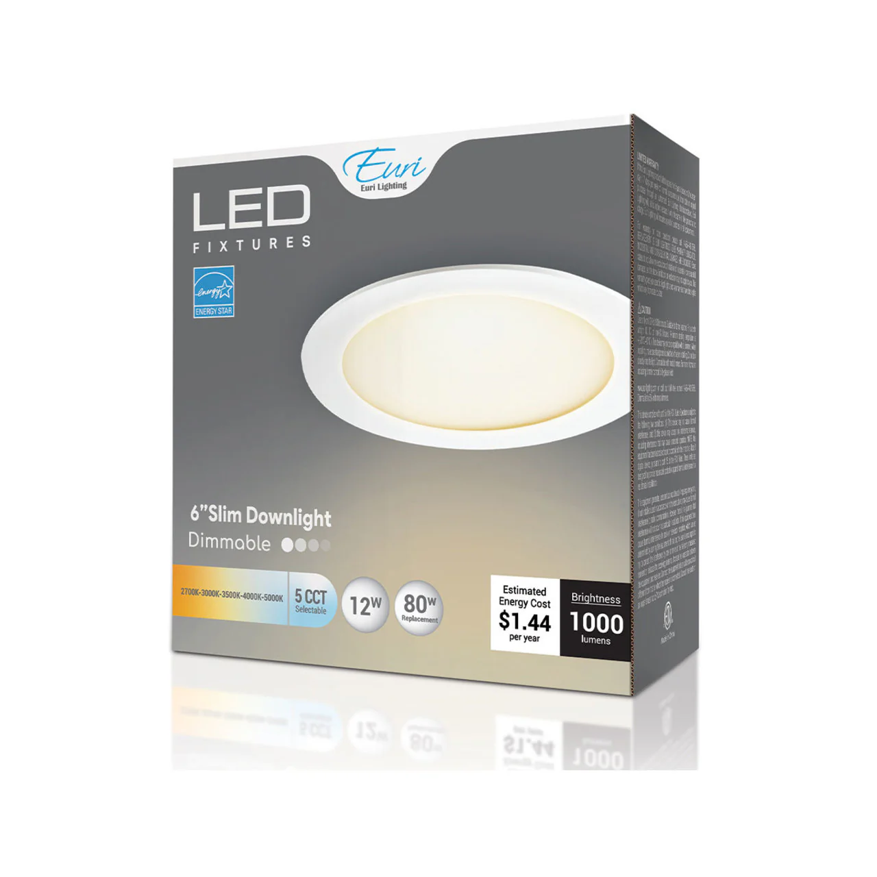 6in. LED Color Tunable Slim Recessed Downlight - 12W - 1000 Lumens - 2700K/3000K/3500K/4000K/5000K - Euri Lighting - Image 7