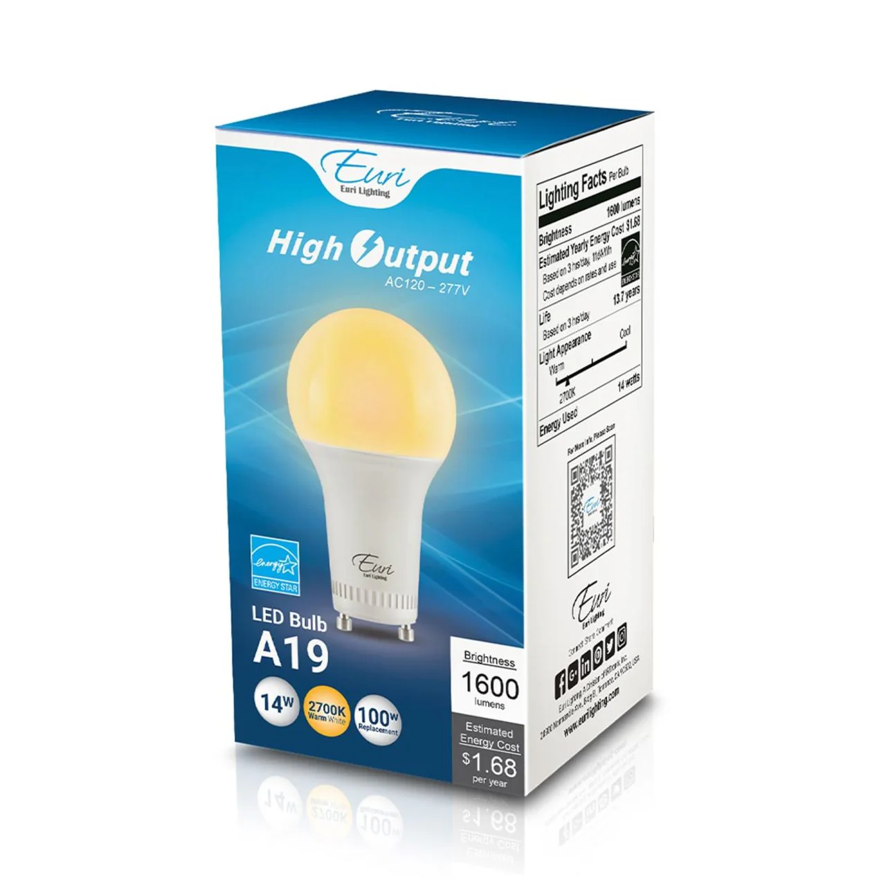 LED A19 High Output Bulb - 14W - 1600 Lumens - GU24 Base - Euri Lighting - Image 6
