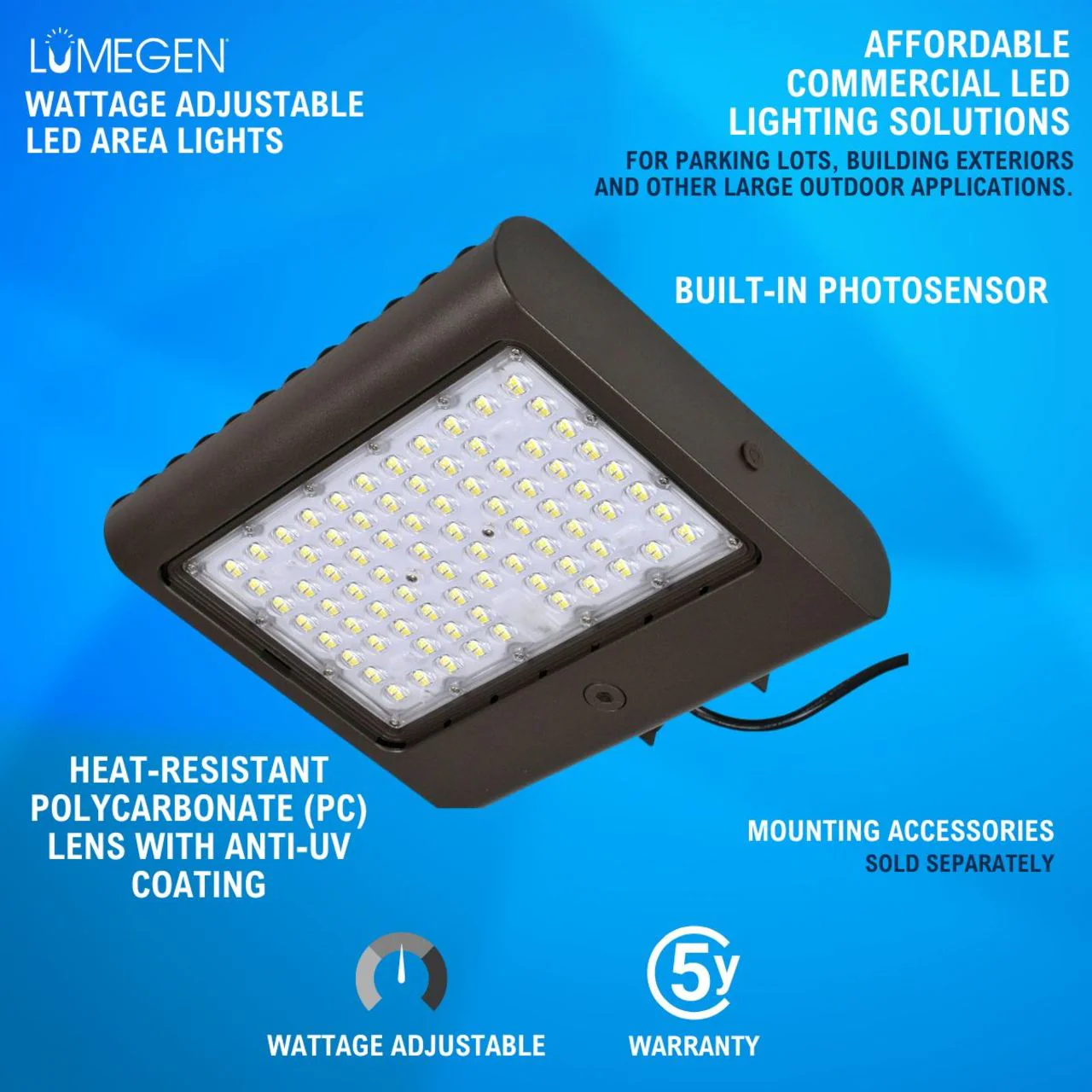 LED Wattage Tunable Area Light w/ Built-In Photosensor - 50W/80W/100W/150W - 5000K - Image 2