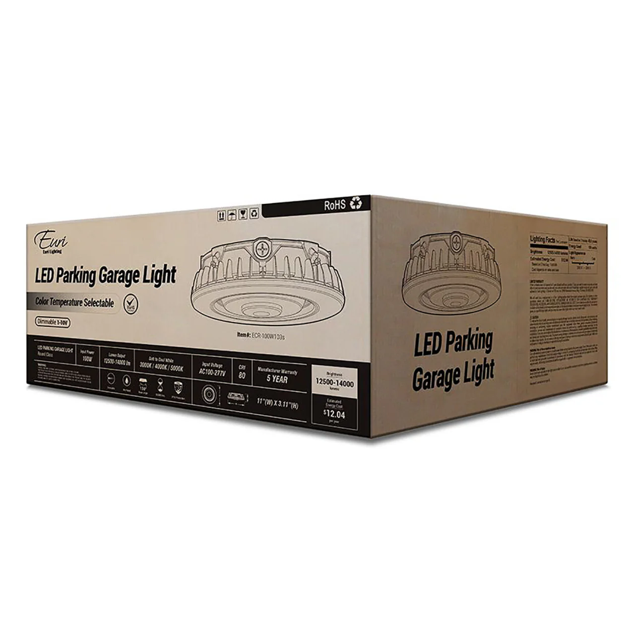 LED Color Tunable Garage Canopy Light - 100W - 14000 Lumens - 3000K/4000K/5000K Euri Lighting - Image 6