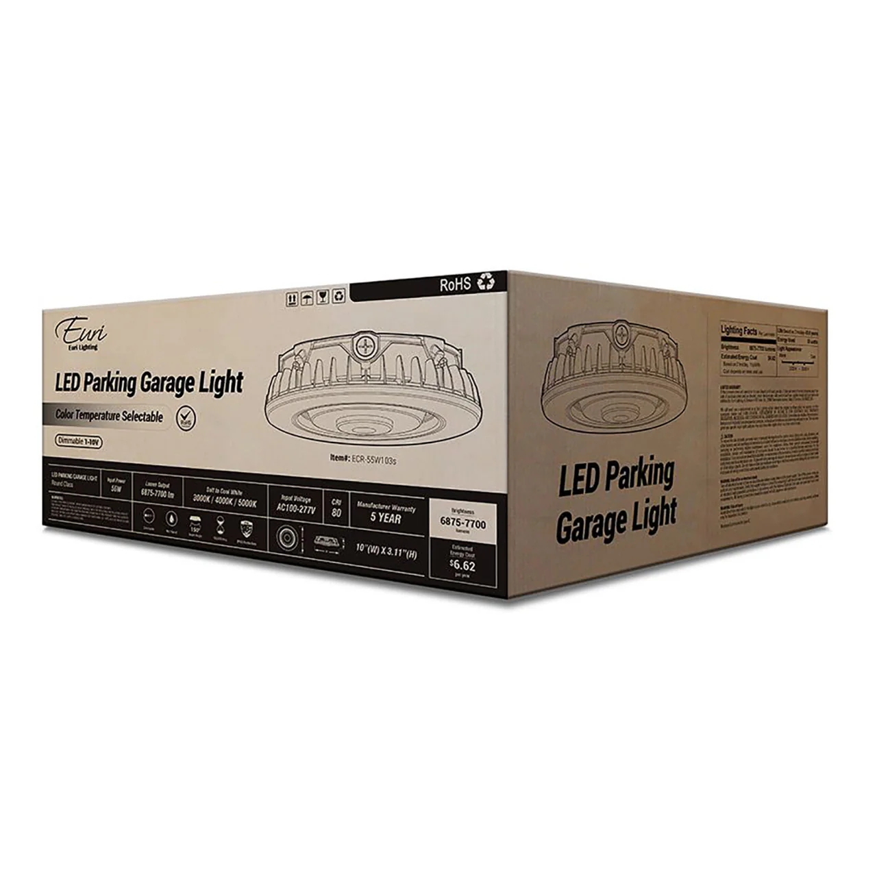 LED Color Tunable Garage Canopy Light - 55W - 7700 Lumens - 3000K/4000K/5000K - Euri Lighting - Image 6