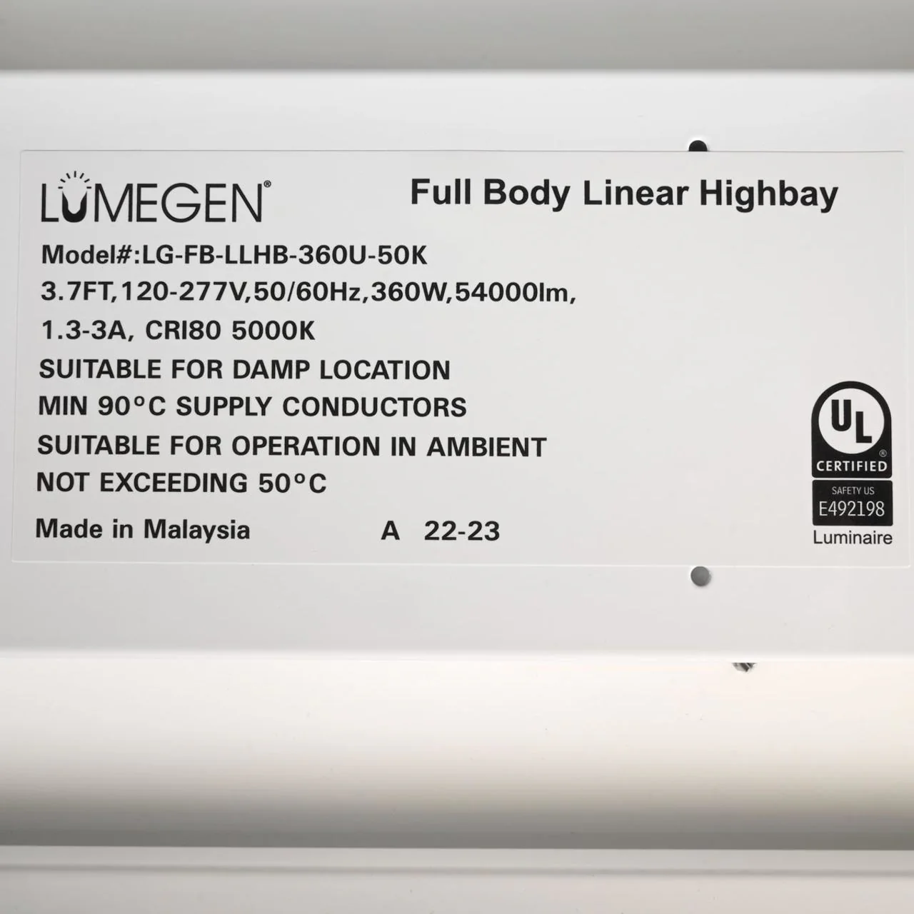 LED Linear High Bay - 360W - 54,000 Lumens - 4000K/5000K - LumeGen - Image 10