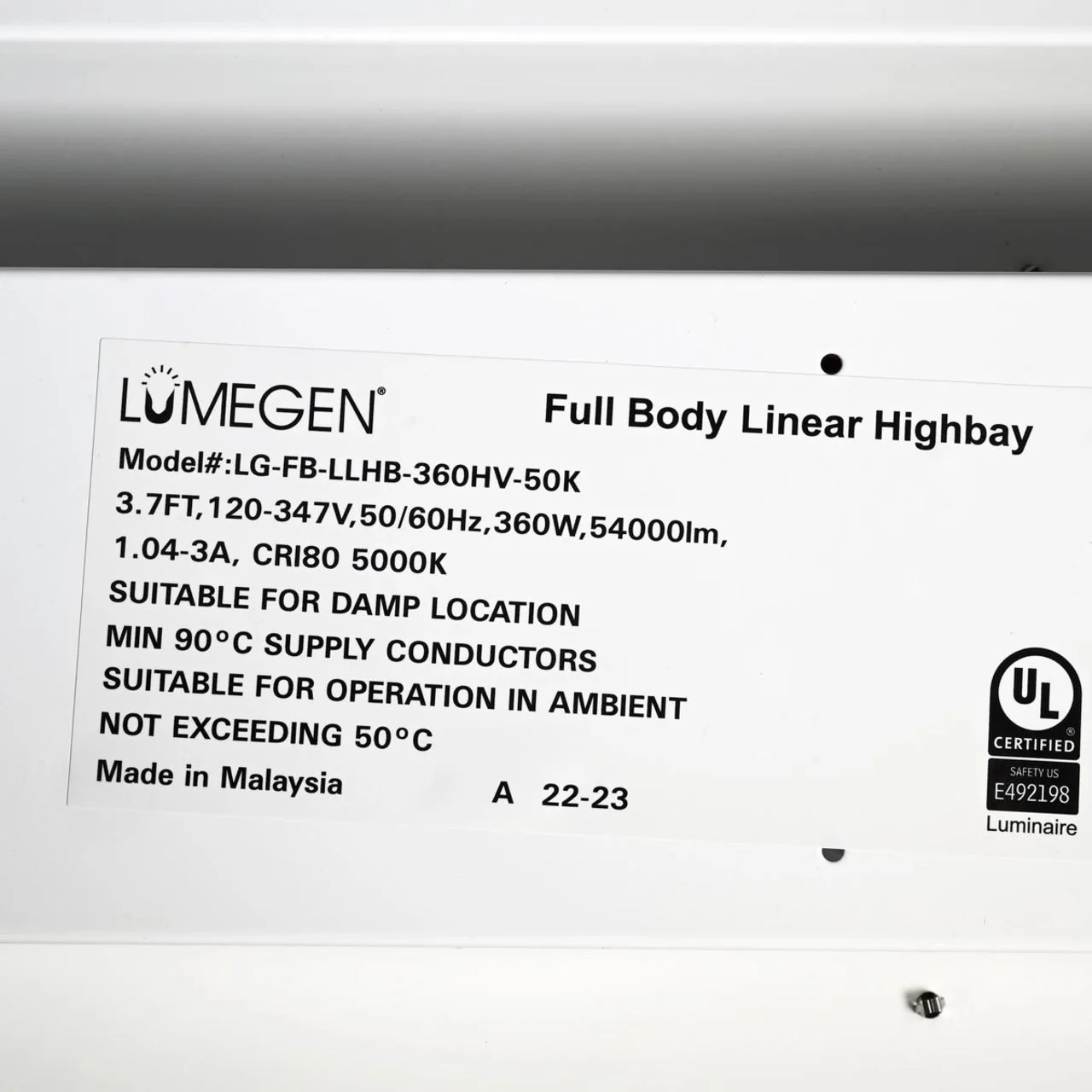 LED Linear High Bay - 360W - 54,000 Lumens - 5000K - High Voltage - LumeGen - Image 10