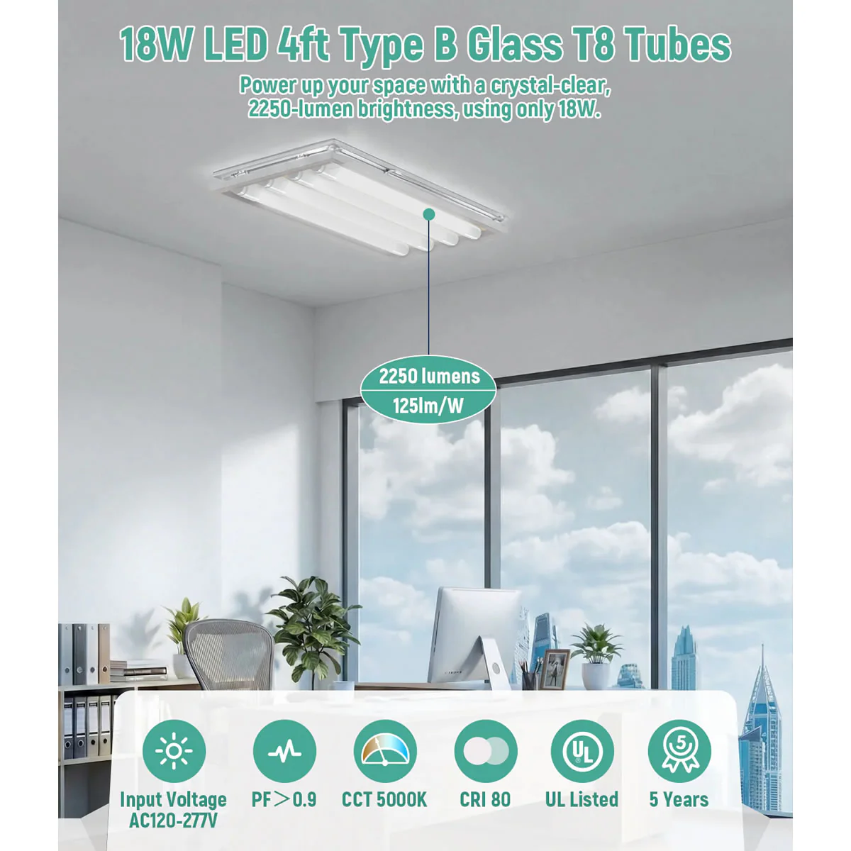 LED Glass Tube Type B 120-277V 2100/2250 Lumens UL Listed | 15W/18W 4FT Clear/Milky - Image 8