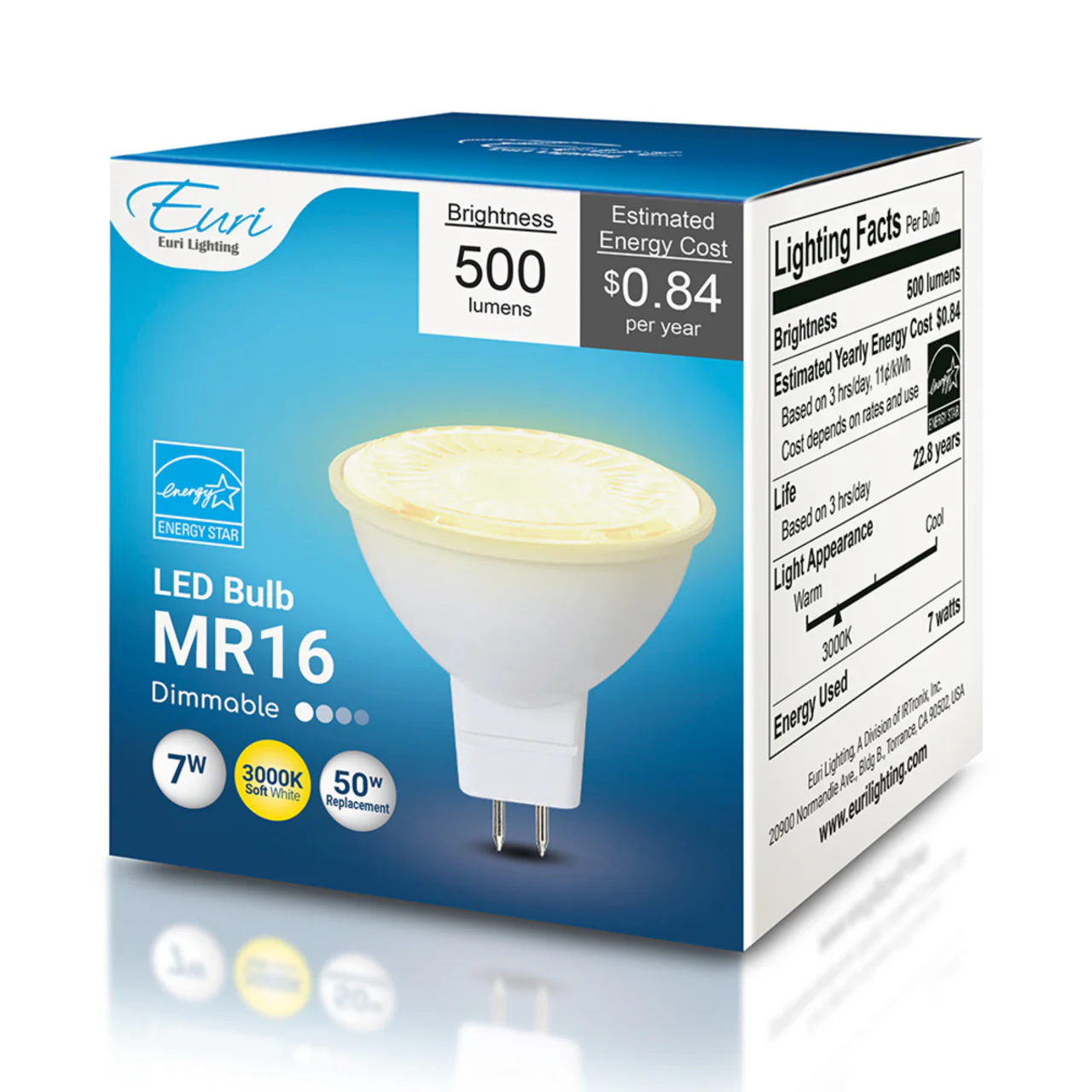 LED MR16 Bulb - 7W - 500 Lumens - 12V - GU5.3 Base - Euri Lighting - Image 4