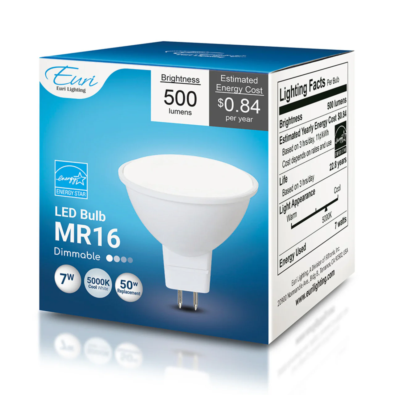 LED MR16 Bulb - 7W - 500 Lumens - 12V - GU5.3 Base - Euri Lighting - Image 8
