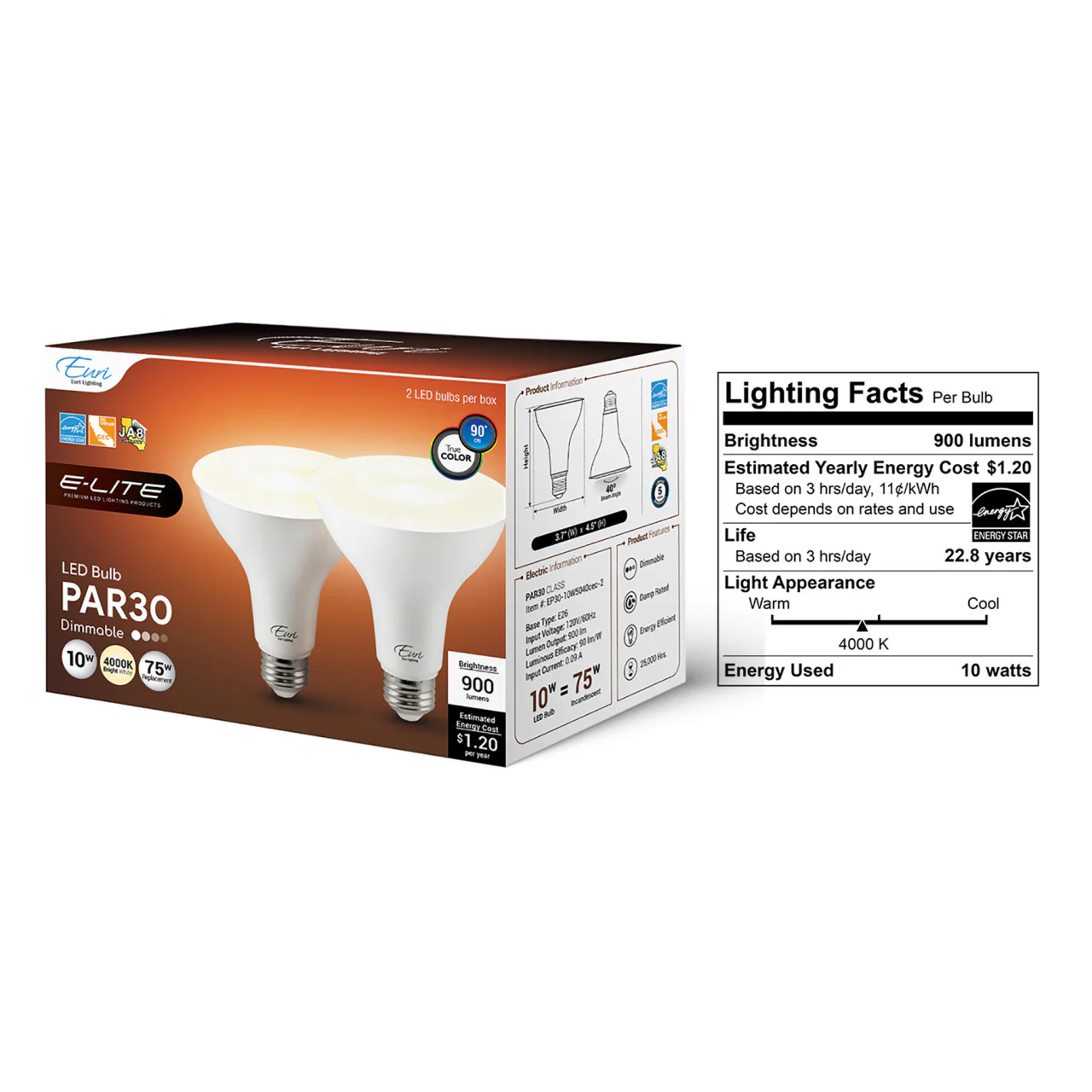 LED PAR30 - 10 Watt - 75 Watt Equiv. - Dimmable - 900 Lumens - Euri Lighting - Image 6
