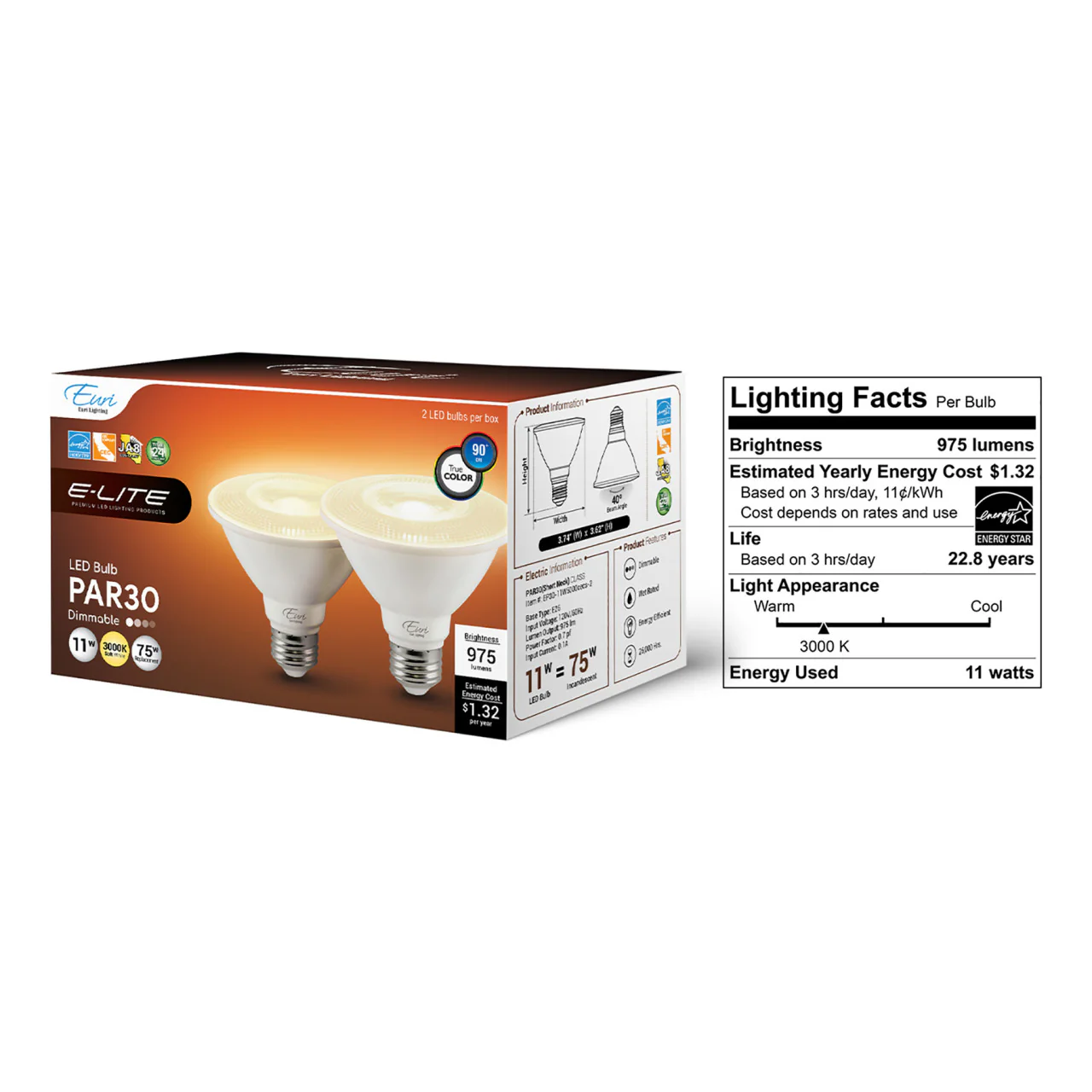 LED PAR30 - 11 Watt - 75 Watt Equiv. - Dimmable - 975 Lumens - Euri Lighting - Image 6