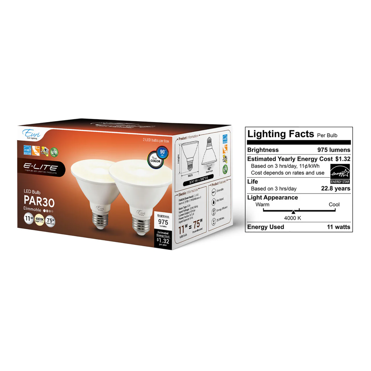 LED PAR30 - 11 Watt - 75 Watt Equiv. - Dimmable - 975 Lumens - Euri Lighting - Image 7