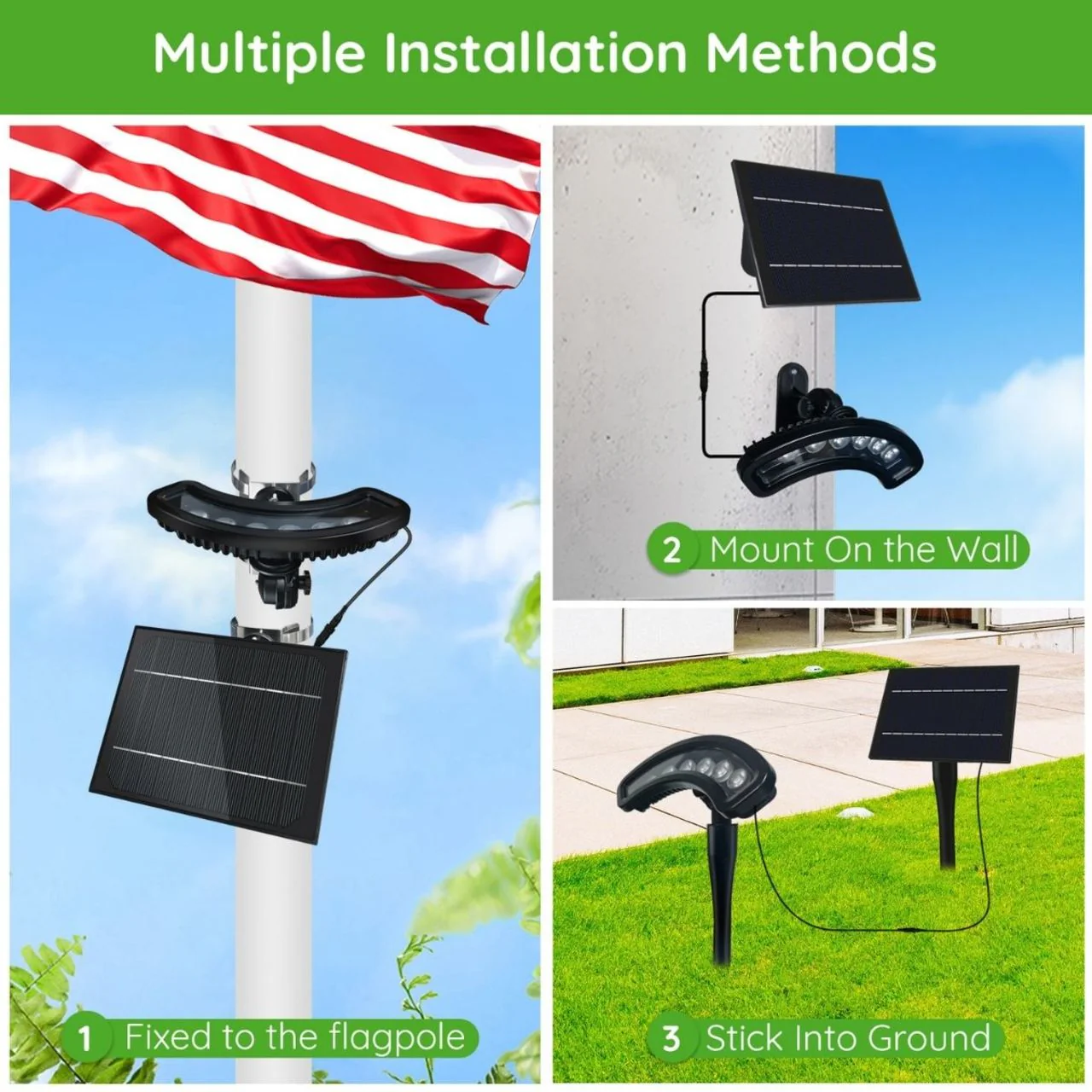Solar LED Curved Spot Light - Ground Stake or Pole Installation - 6 LEDs - LumeGen - Image 4