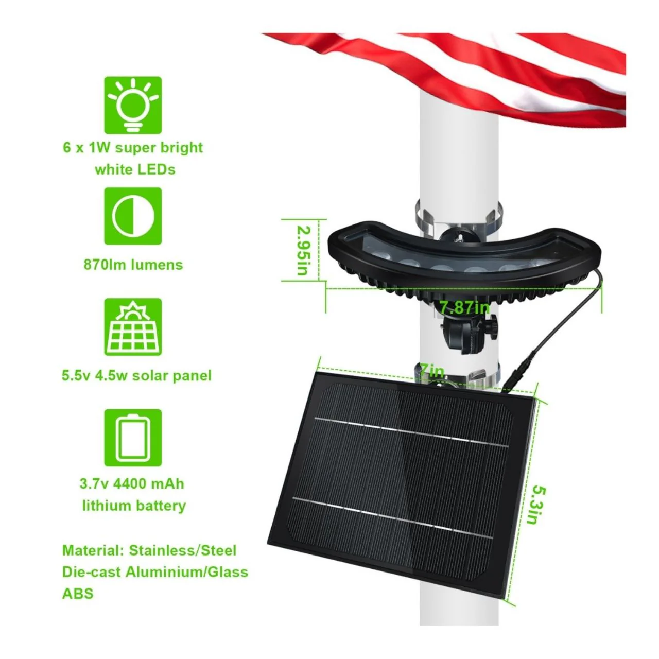 Solar LED Curved Spot Light - Ground Stake or Pole Installation - 6 LEDs - LumeGen - Image 6