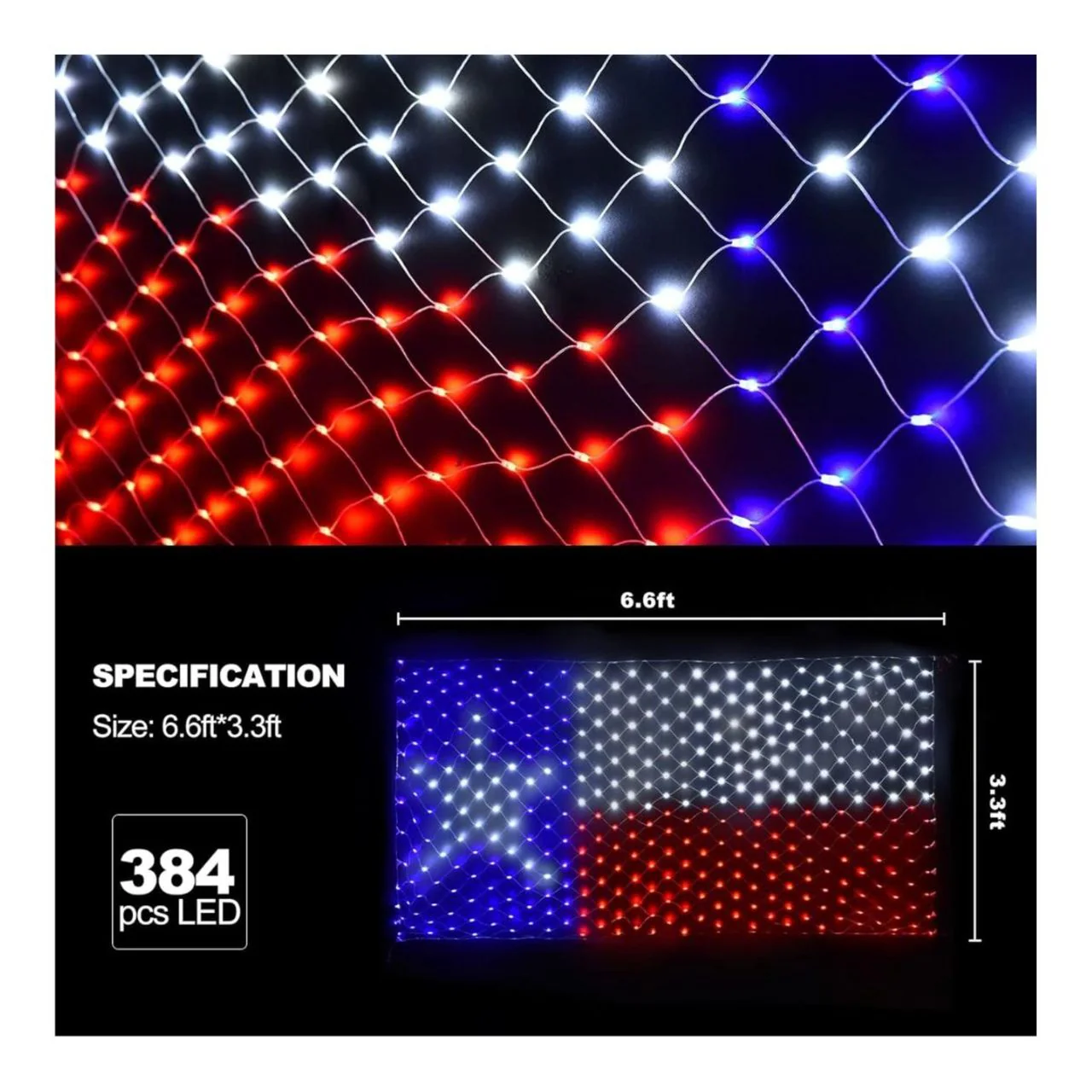 6.5ft x 3.3ft Texas Flag Net Light - 384 LEDs - Image 2