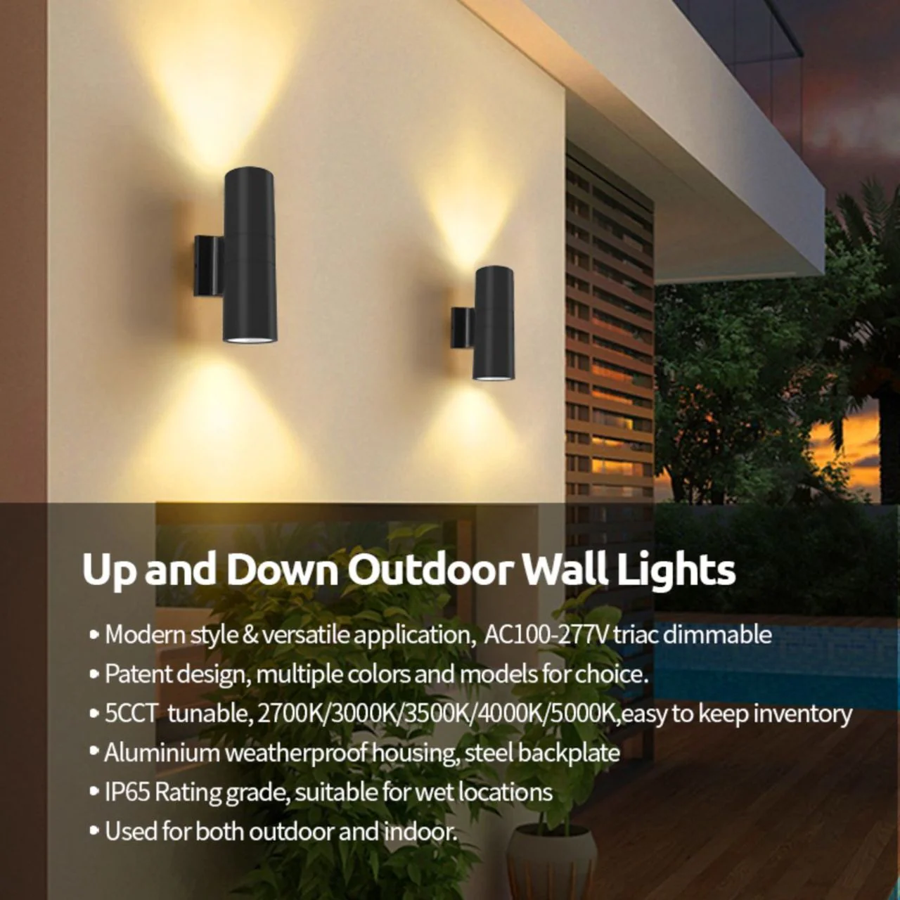 LED Up/Down Cylinder Wall Light - 18W - 1400 Lumens - Color Tunable - Black Finish - LumeGen - Image 6
