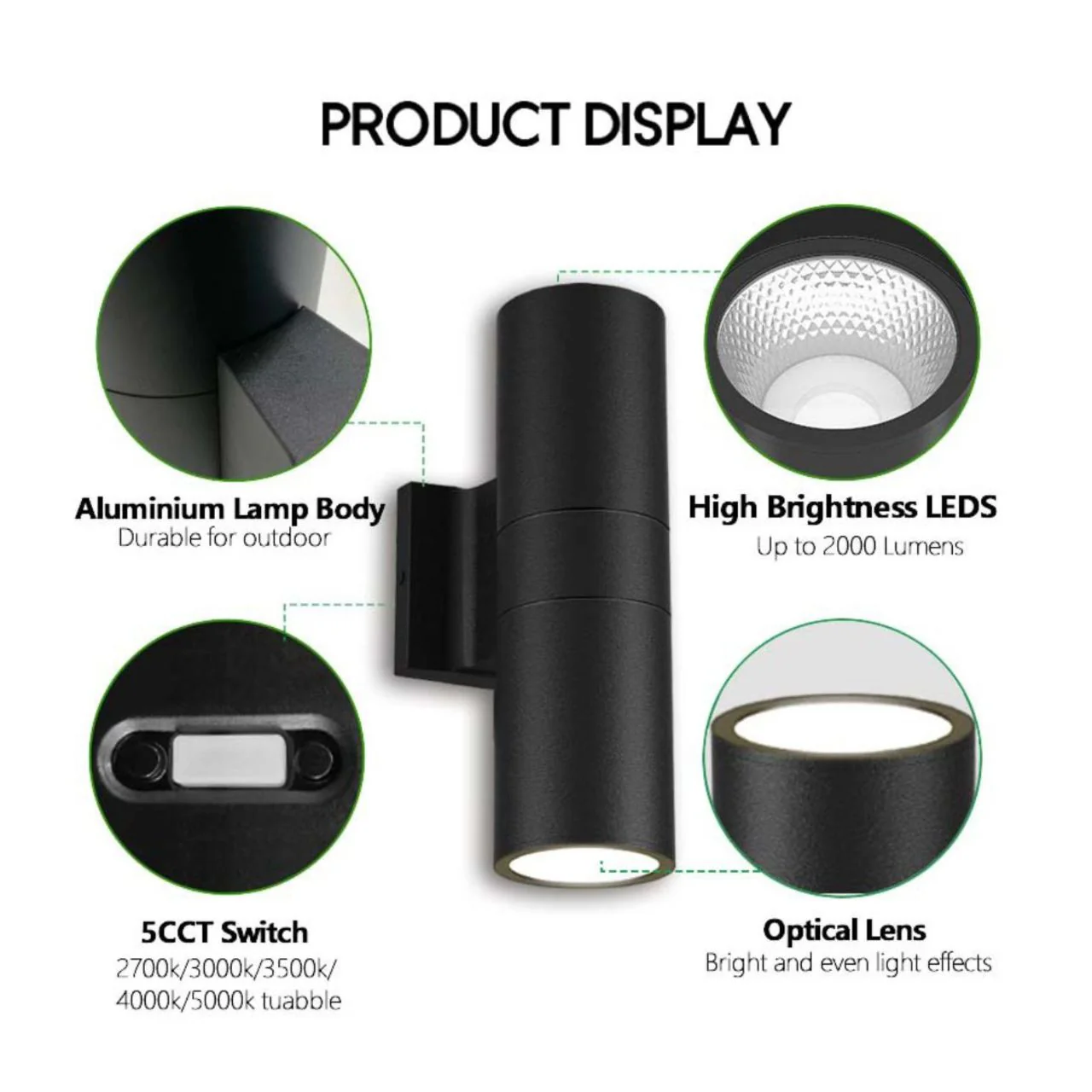 LED Up/Down Cylinder Wall Light - 18W - 1400 Lumens - Color Tunable - Black Finish - LumeGen - Image 8