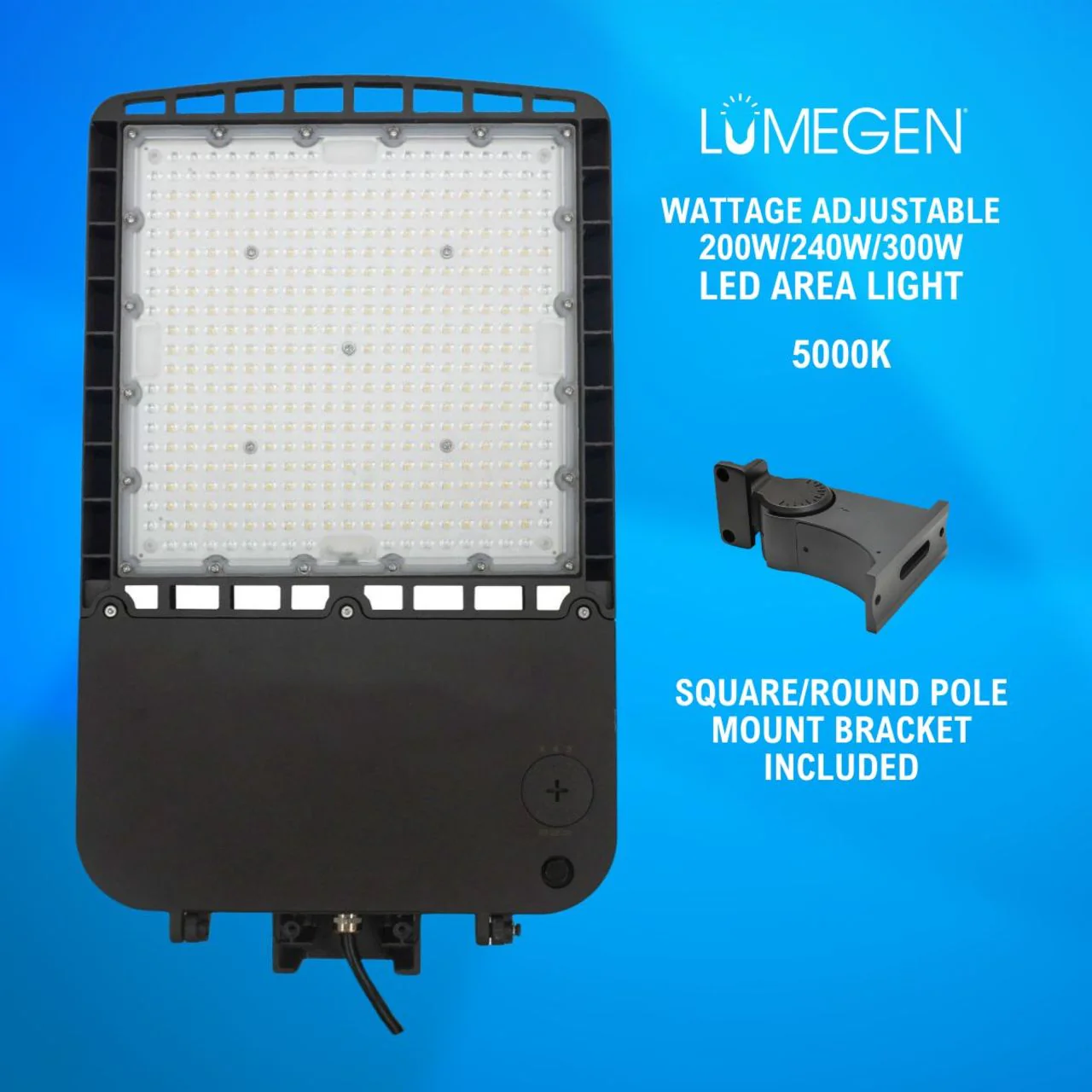 LED Area Light with Square/Round Pole Mount Bracket - Wattage Adjustable 200W/240W/300W - 5000K - LumeGen - Image 2