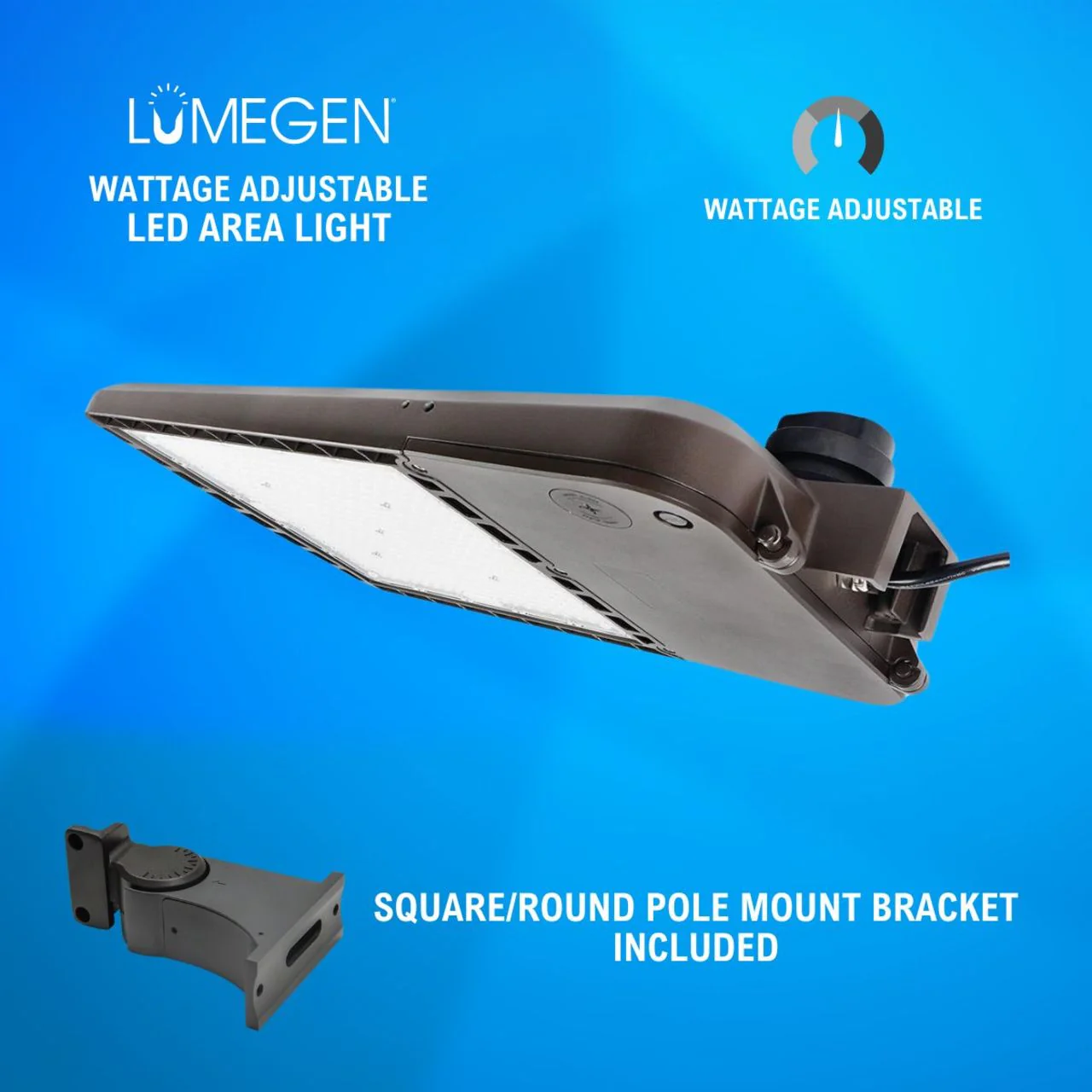LED Area Light with Square/Round Pole Mount Bracket - Wattage Adjustable 200W/240W/300W - 5000K - LumeGen - Image 3